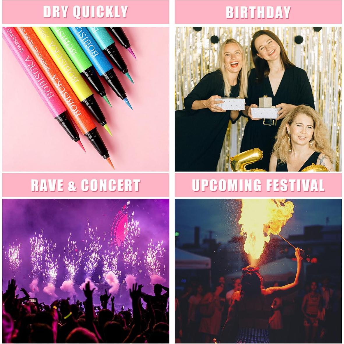 Delineador de Ojos Neón BOBISUKA - Set 7 Colores UV Impermeable