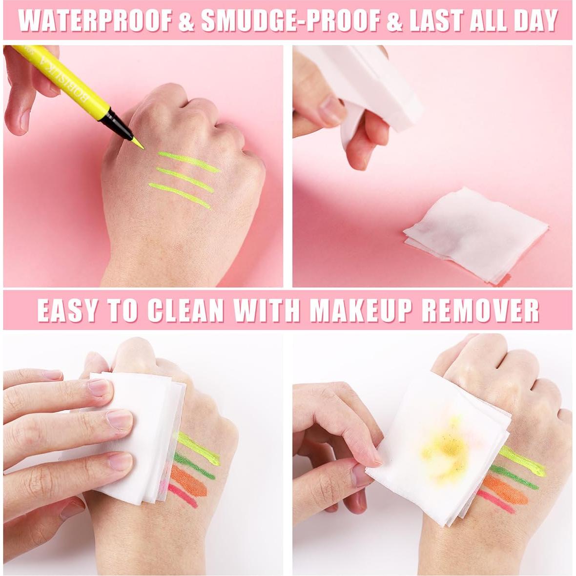 Delineador de Ojos Neón BOBISUKA - Set 7 Colores UV Impermeable