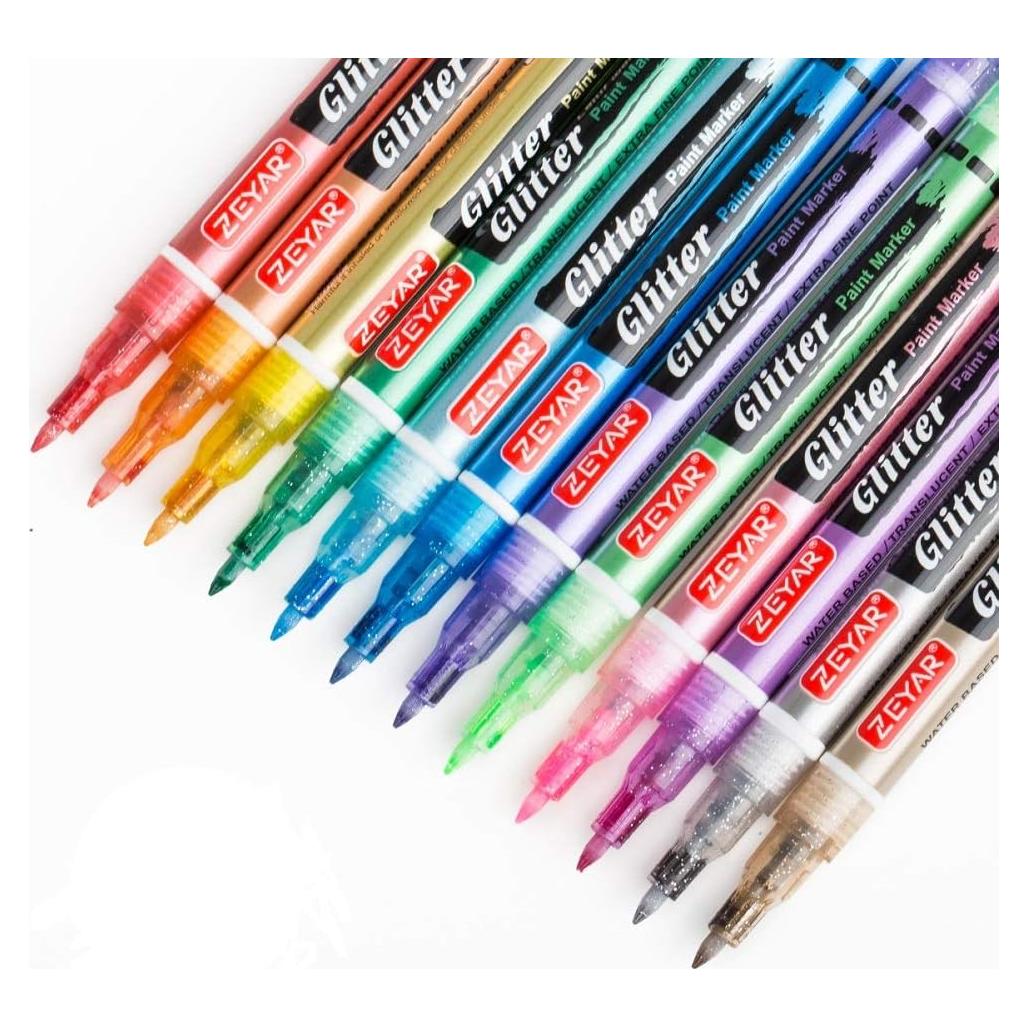 Marcadores de Pintura Brillante ZEYAR 12 Colores Punta Fina