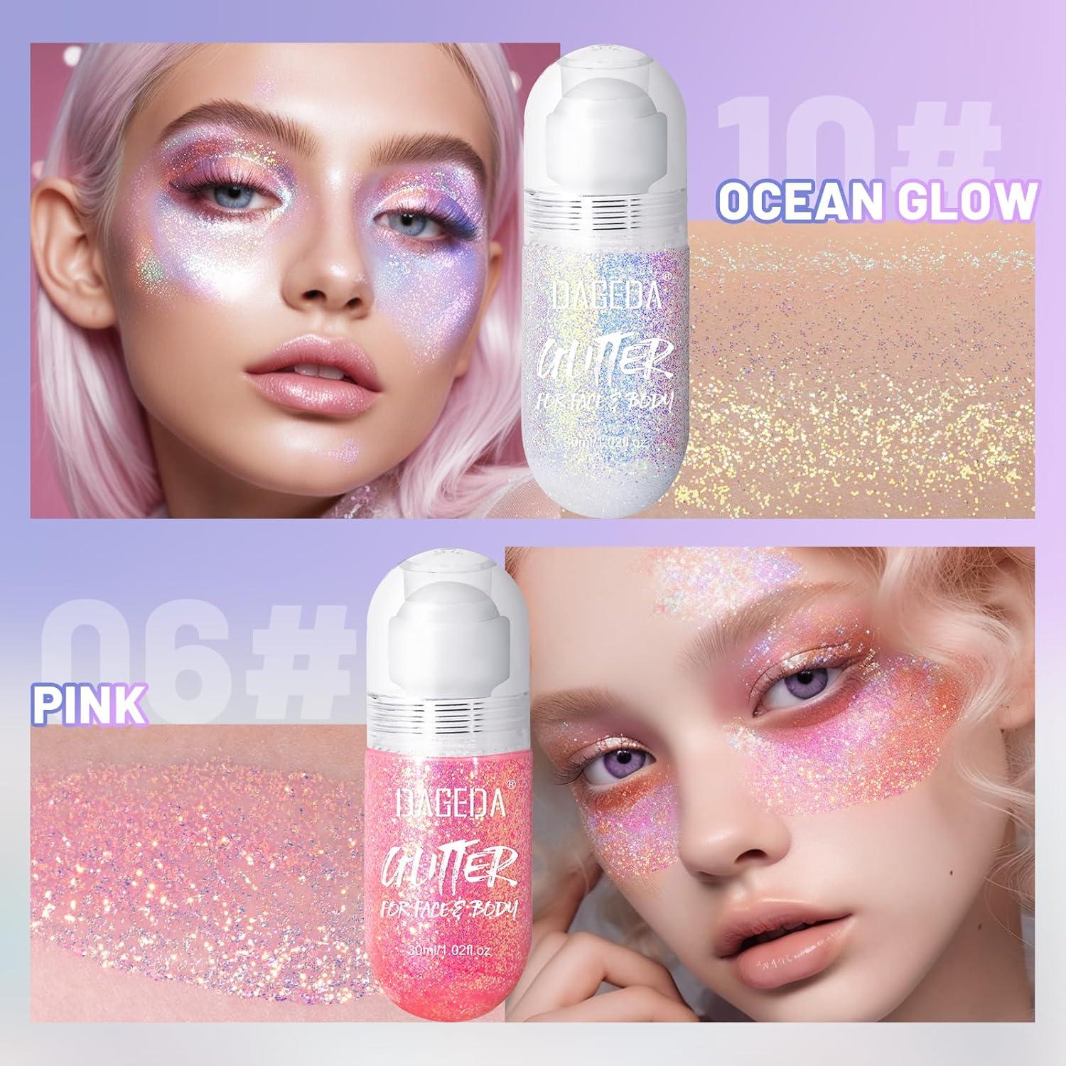 Gel de Brillo Corporal Roll-on DAGEDA Holográfico 104.9g Rosa/Oceánico