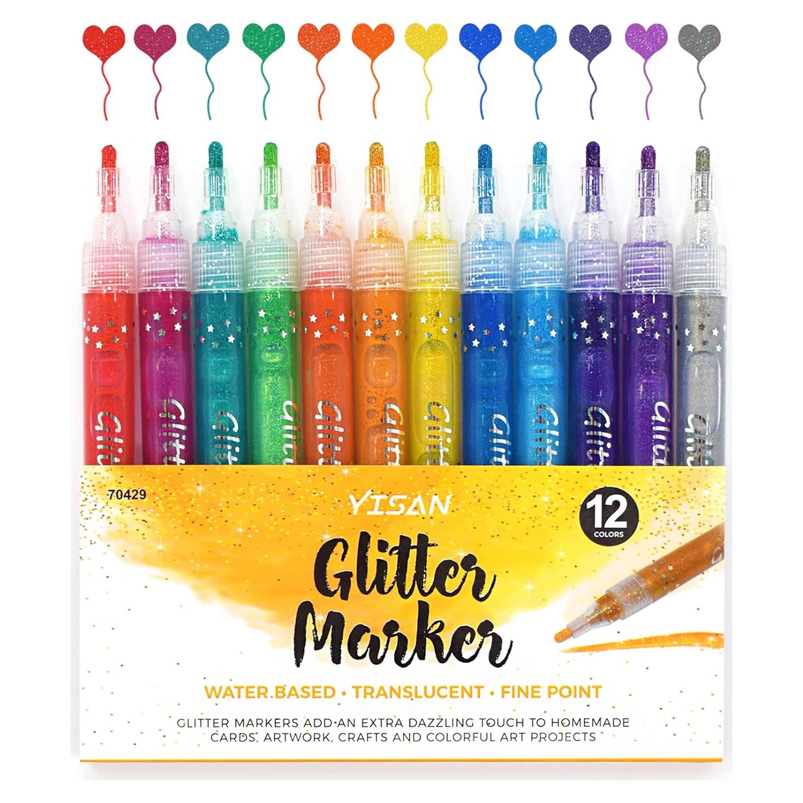 Marcadores Brillantes YISAN, 12 Colores, Punta Media, Lavables