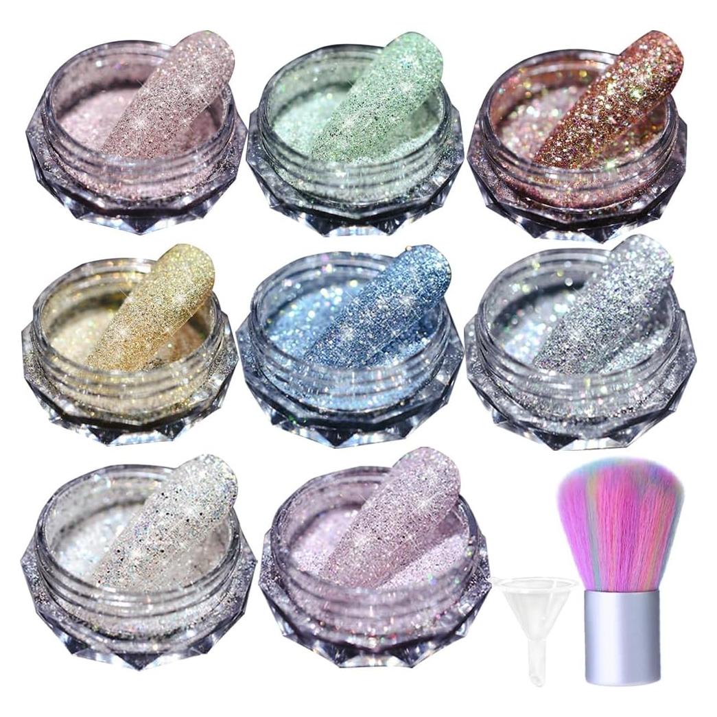 Kit de Polvo de Uñas Brillantes UARUOGP - 8 Colores 2g