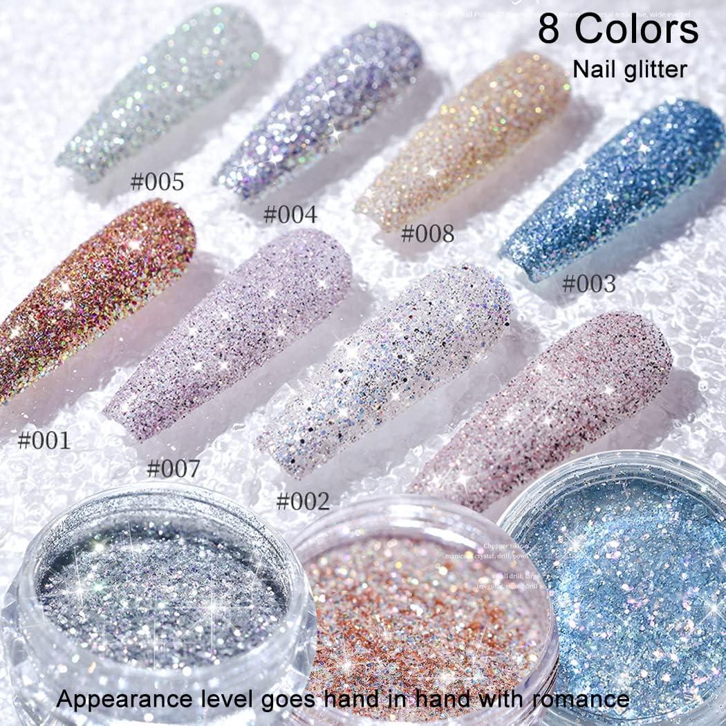 Kit de Polvo de Uñas Brillantes UARUOGP - 8 Colores 2g