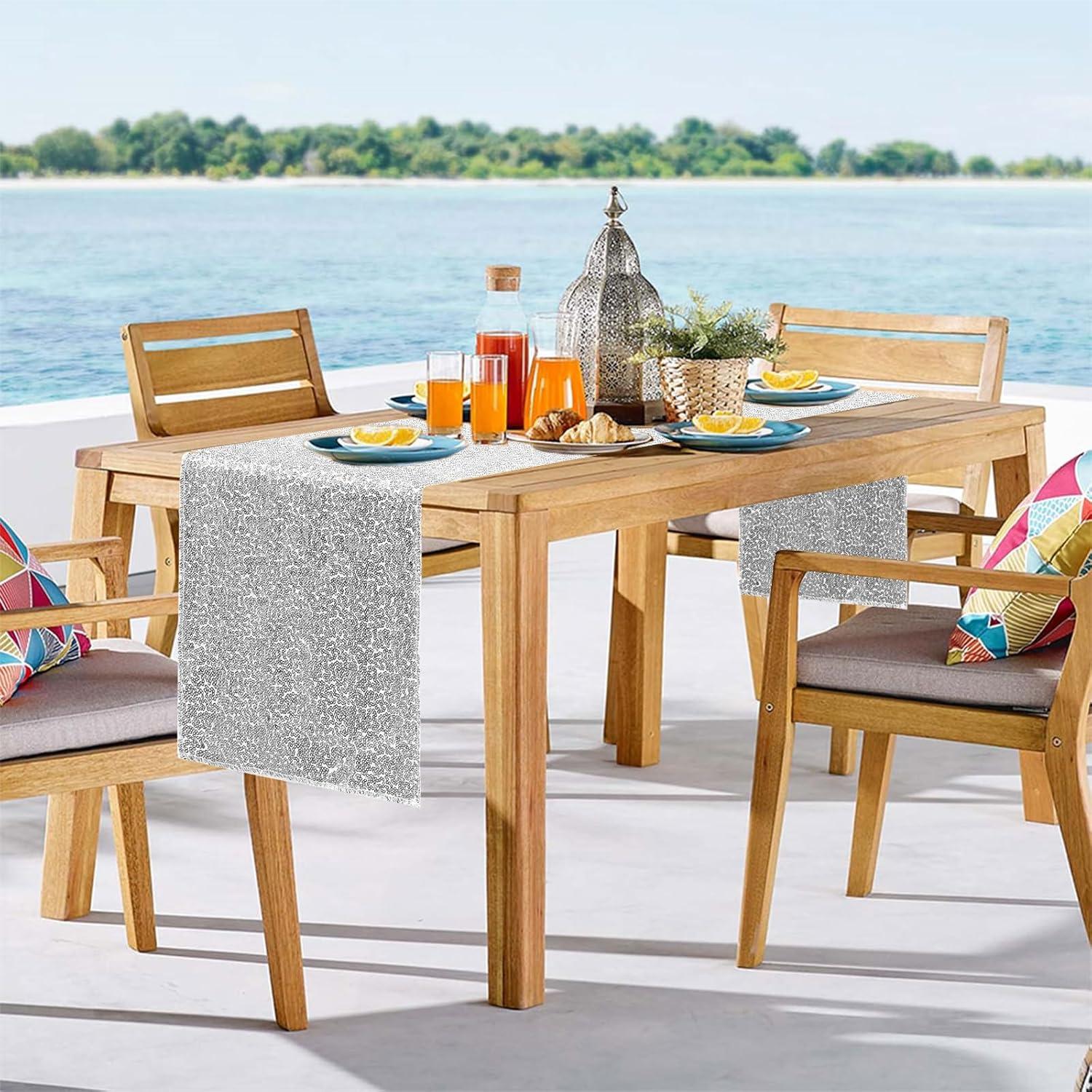 Caminos de Mesa de Lentejuelas Plateados Yblut 2 Piezas 30.48x182.88cm