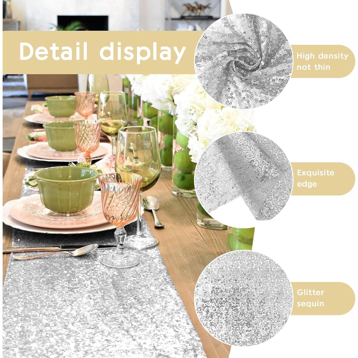 Caminos de Mesa de Lentejuelas Plateados Yblut 2 Piezas 30.48x182.88cm