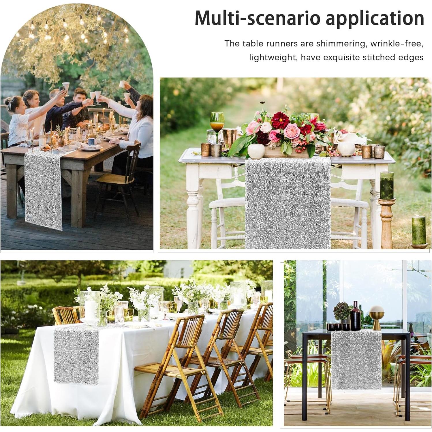 Caminos de Mesa de Lentejuelas Plateados Yblut 2 Piezas 30.48x182.88cm