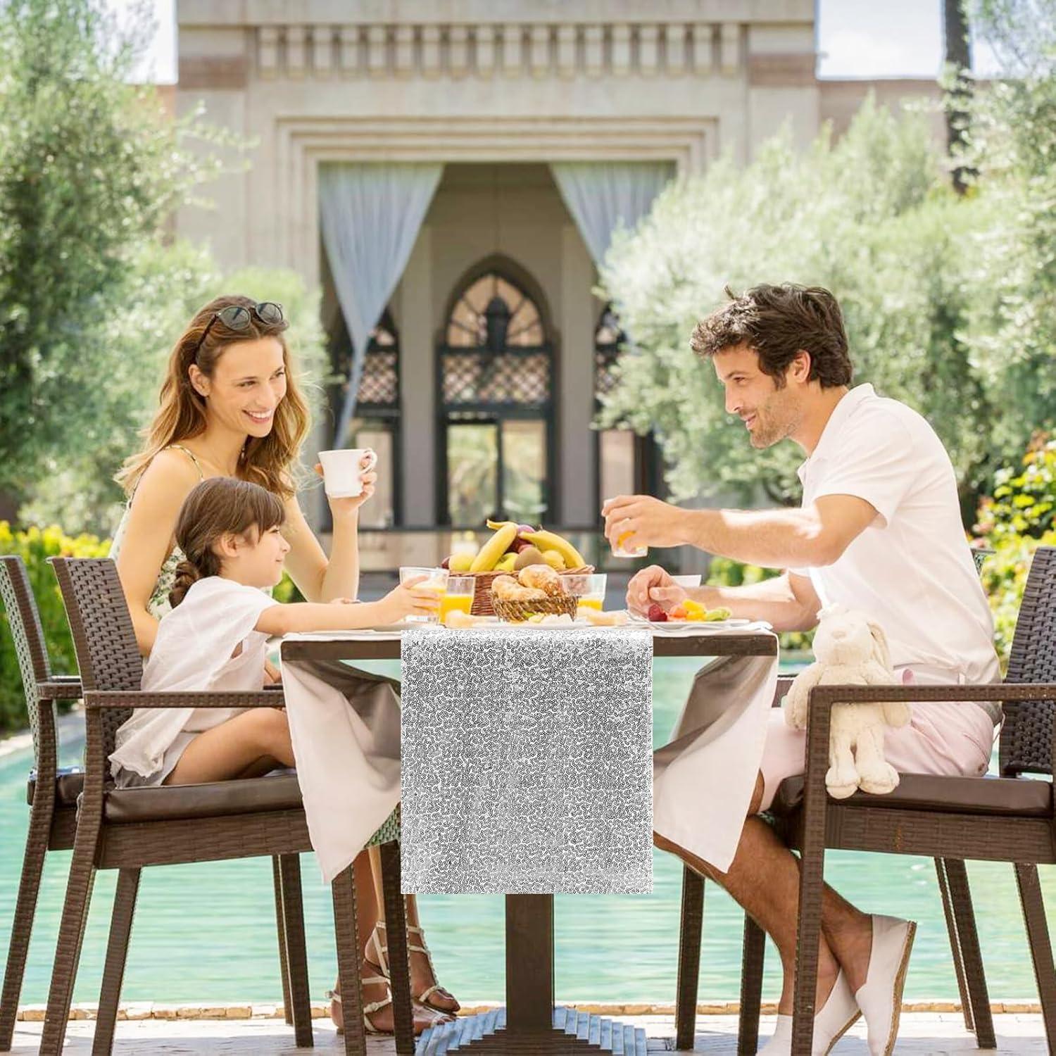 Caminos de Mesa de Lentejuelas Plateados Yblut 2 Piezas 30.48x182.88cm