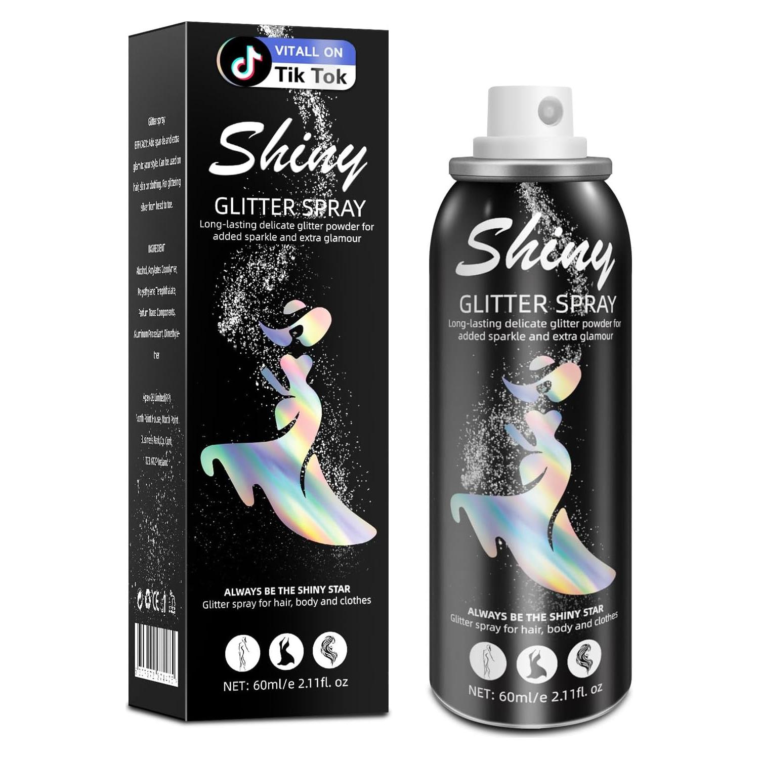 Spray de Glitter Corporal Ragkun 62.5 ml Plata Larga Duración