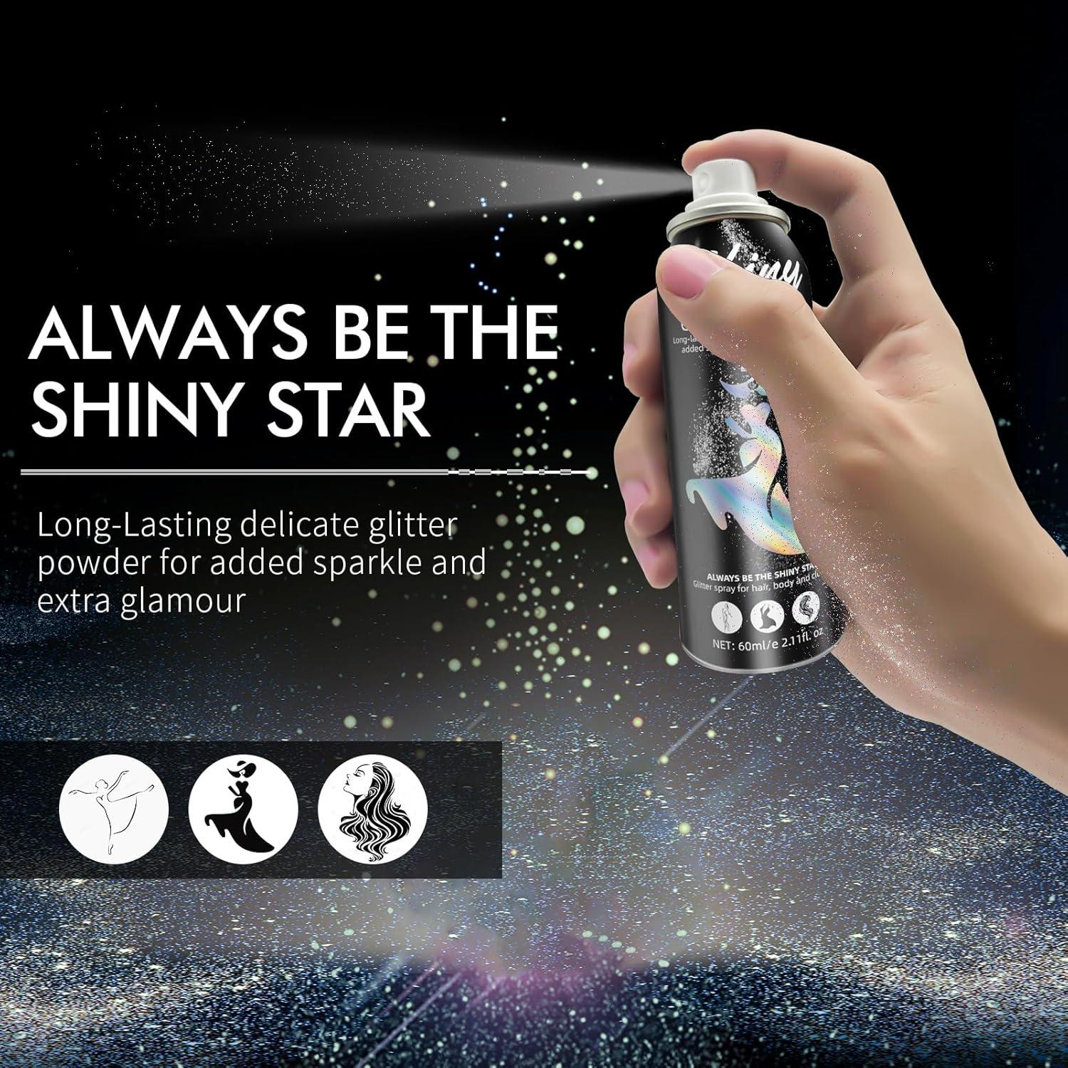 Spray de Glitter Corporal Ragkun 62.5 ml Plata Larga Duración