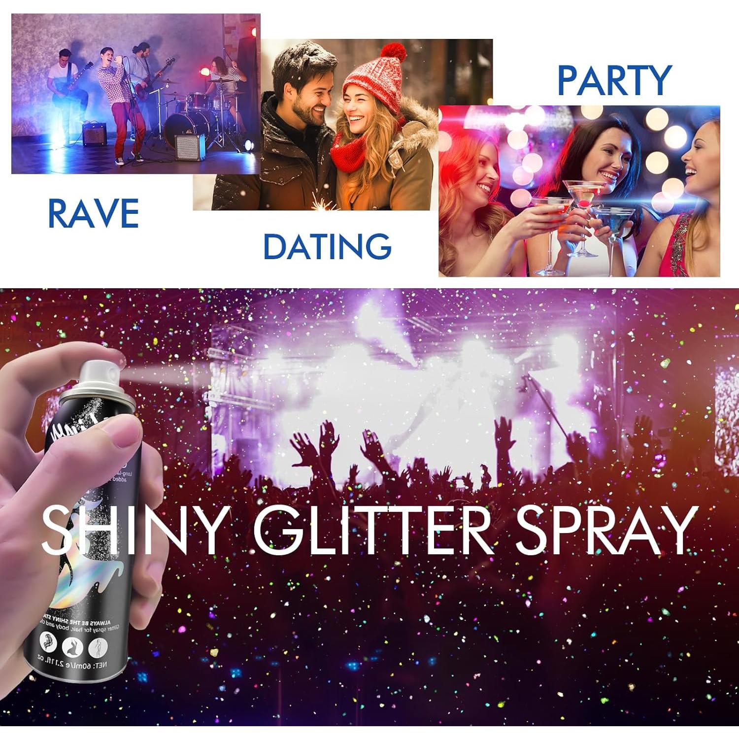 Spray de Glitter Corporal Ragkun 62.5 ml Plata Larga Duración