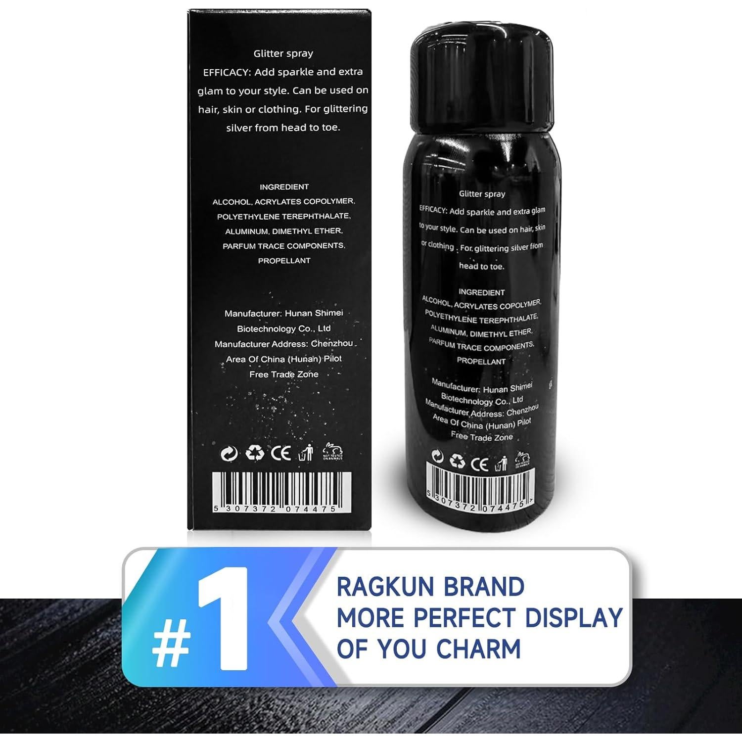 Spray de Glitter Corporal Ragkun 62.5 ml Plata Larga Duración