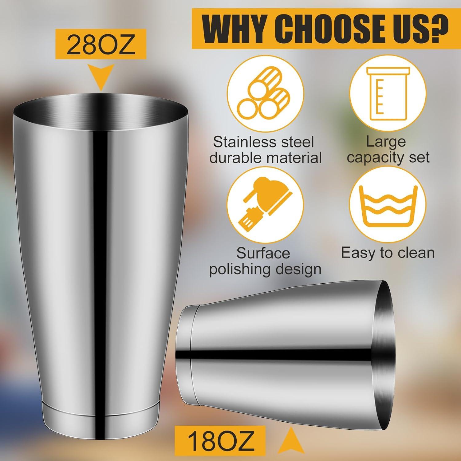 Juego de Coctelera Boston Zhehao 24 Pcs Acero Inoxidable 532ml 828ml