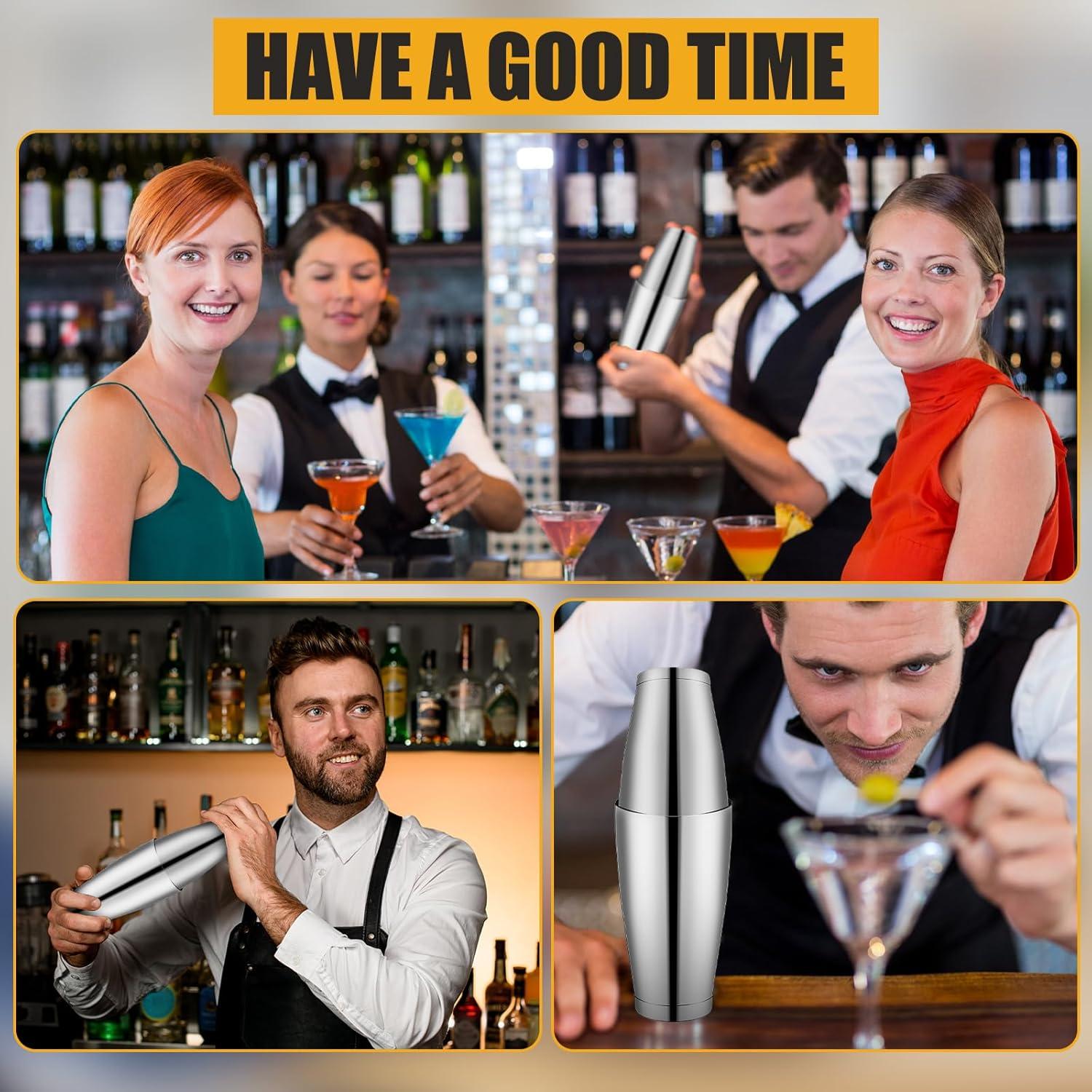 Juego de Coctelera Boston Zhehao 24 Pcs Acero Inoxidable 532ml 828ml