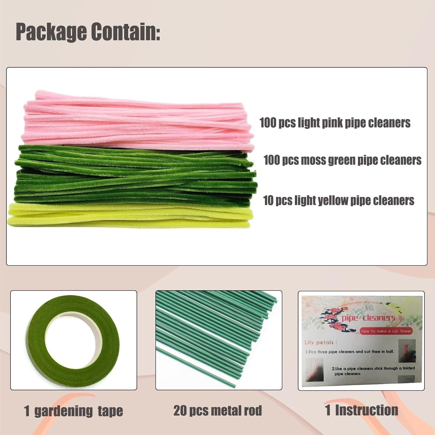 Conjunto de 210 limpiapipas Swpohrat rosa y verde para manualidades