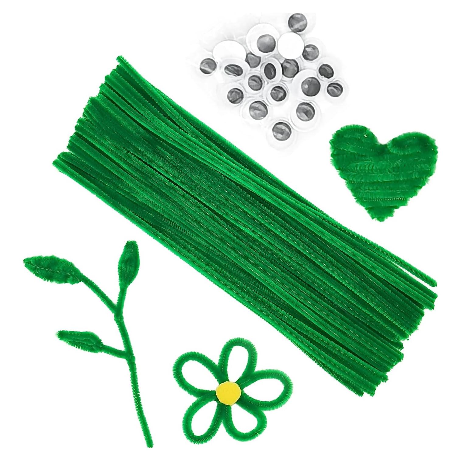 Set de Limpiapipas Verdes Cldamecy 100 pcs + 20 Ojos Móviles