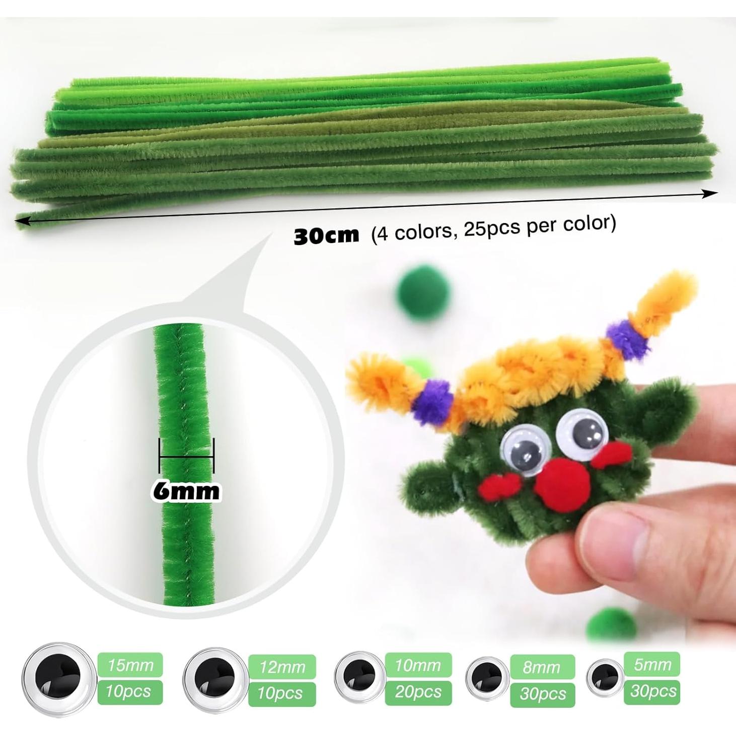 TOAOB 200pcs Limpiapipas Verde Oscuro y Ojos Móviles DIY