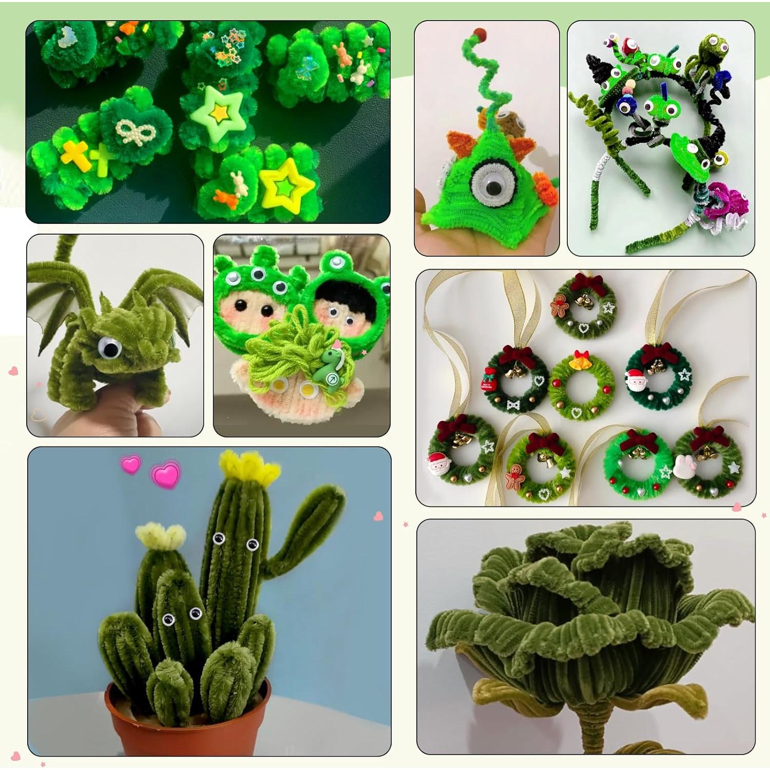 TOAOB 200pcs Limpiapipas Verde Oscuro y Ojos Móviles DIY