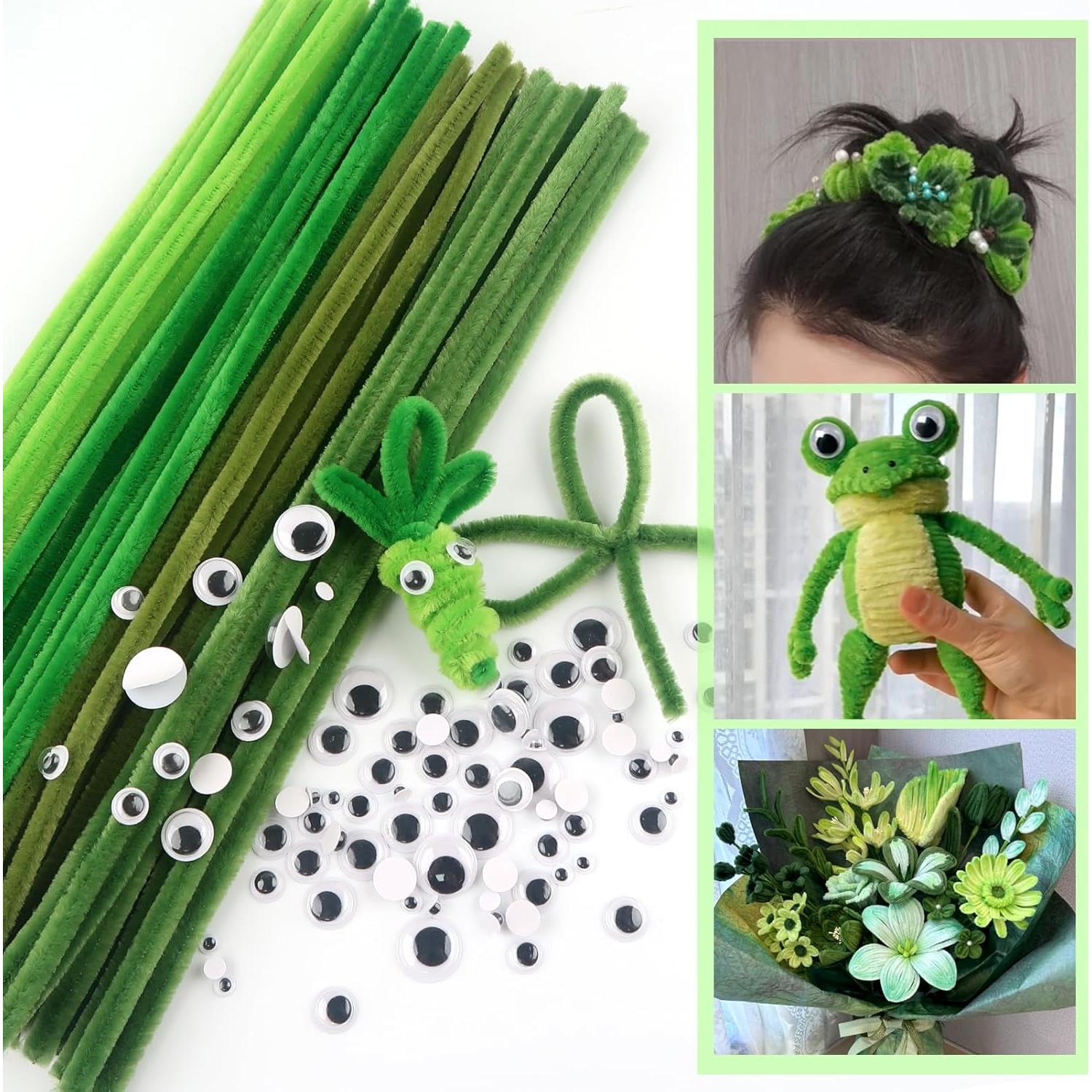 TOAOB 200pcs Limpiapipas Verde Oscuro y Ojos Móviles DIY
