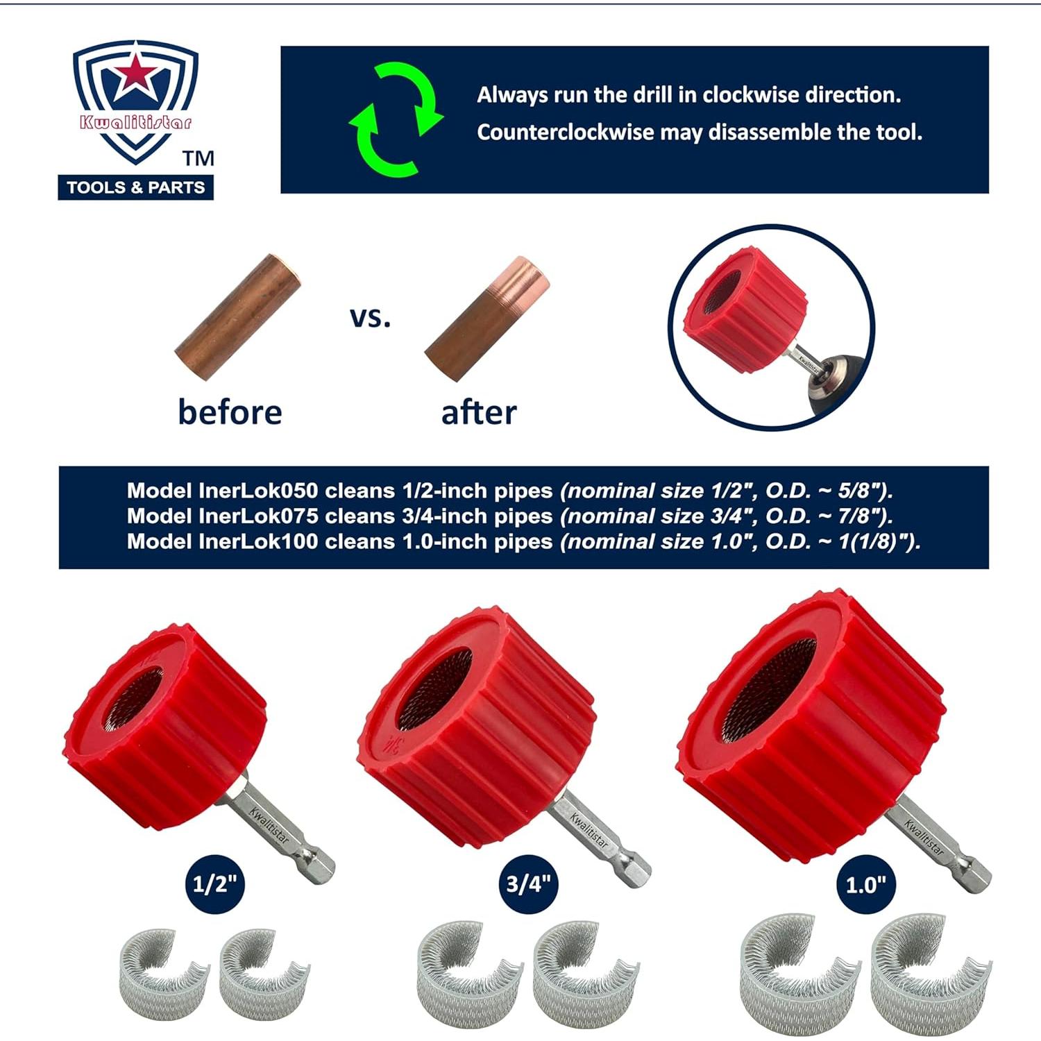 Juego de Limpiadores de Tubos de Cobre Kwalitistar 9 Piezas