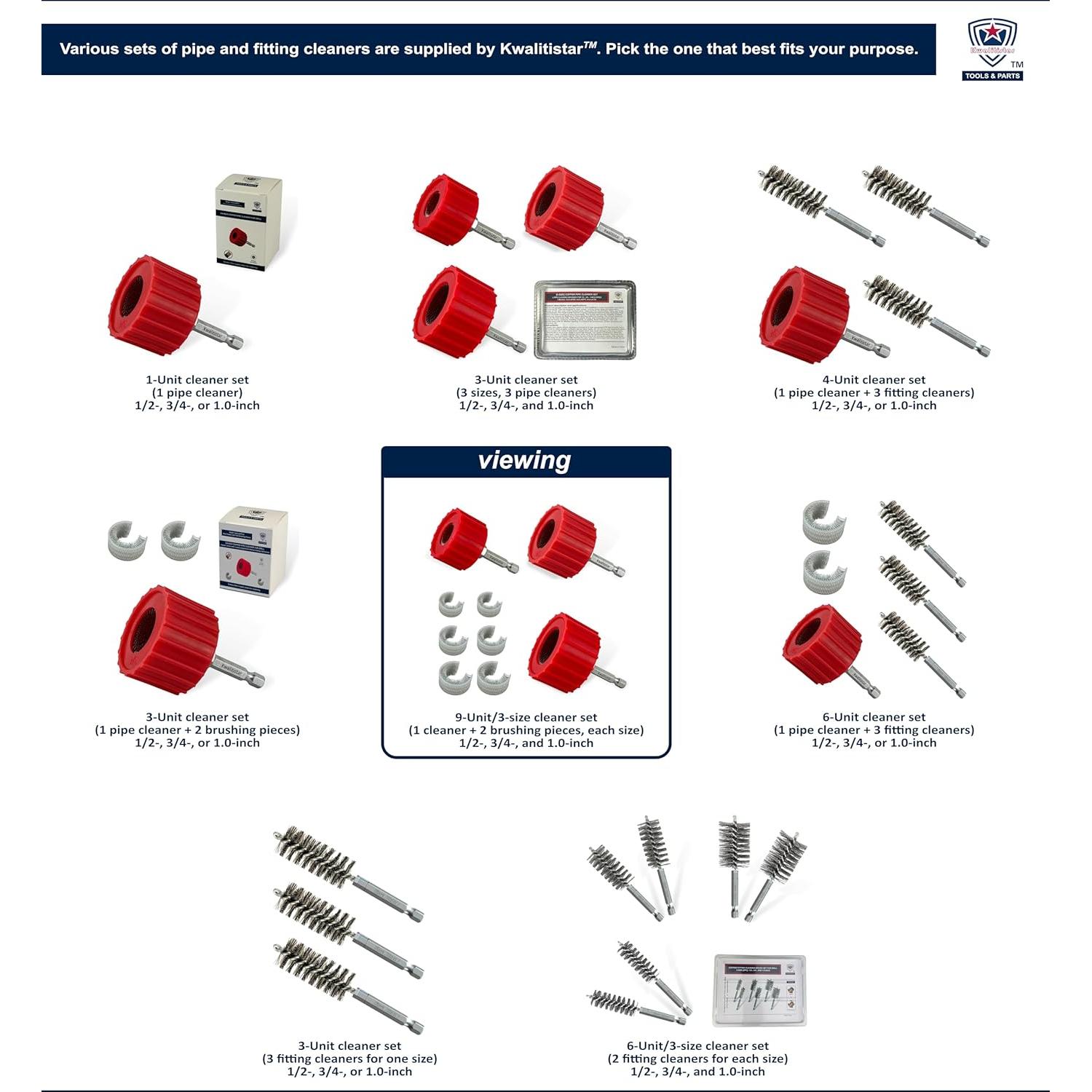 Juego de Limpiadores de Tubos de Cobre Kwalitistar 9 Piezas