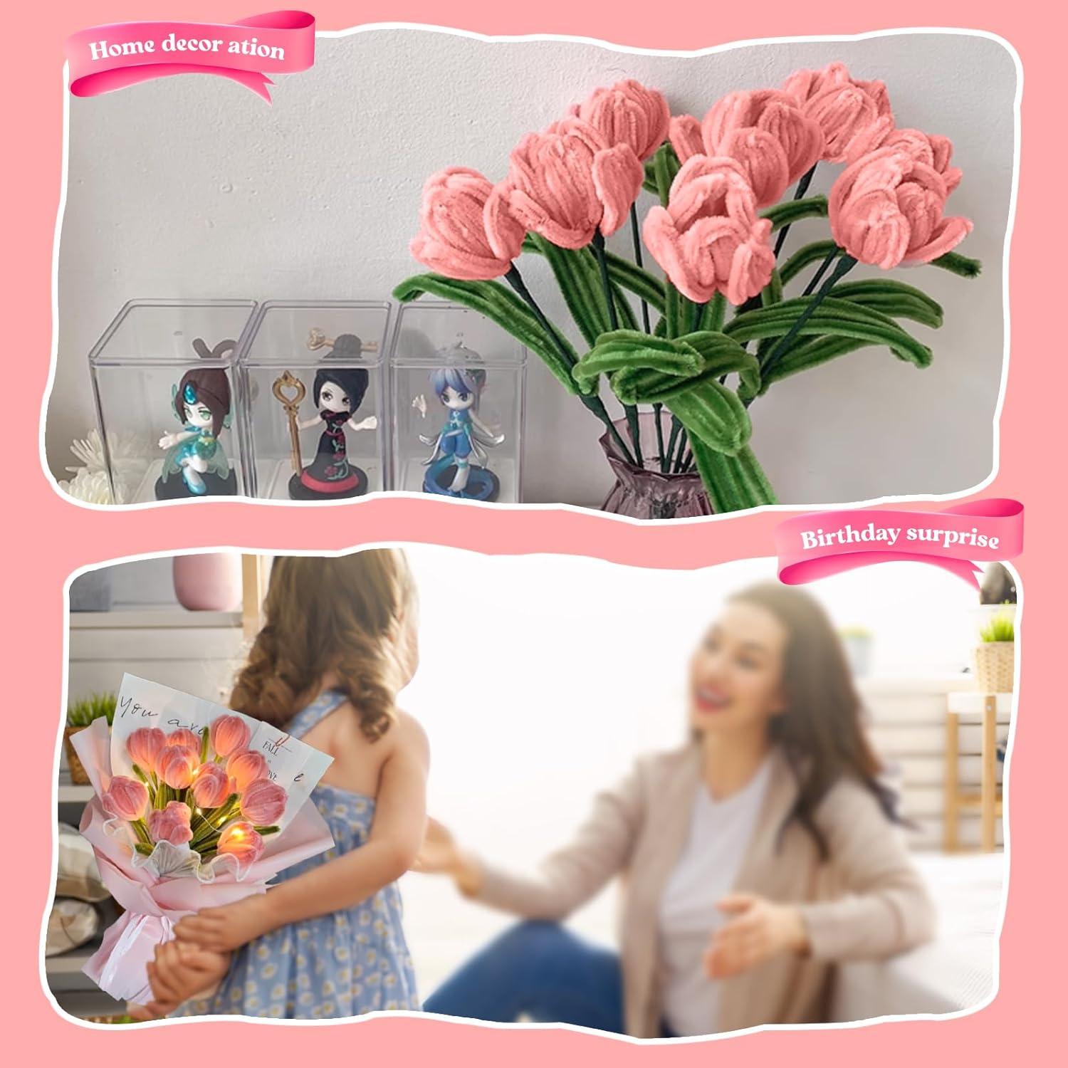 Kit de Flores DIY Brmeday - 200 Limpiadores de Tubos con Luz