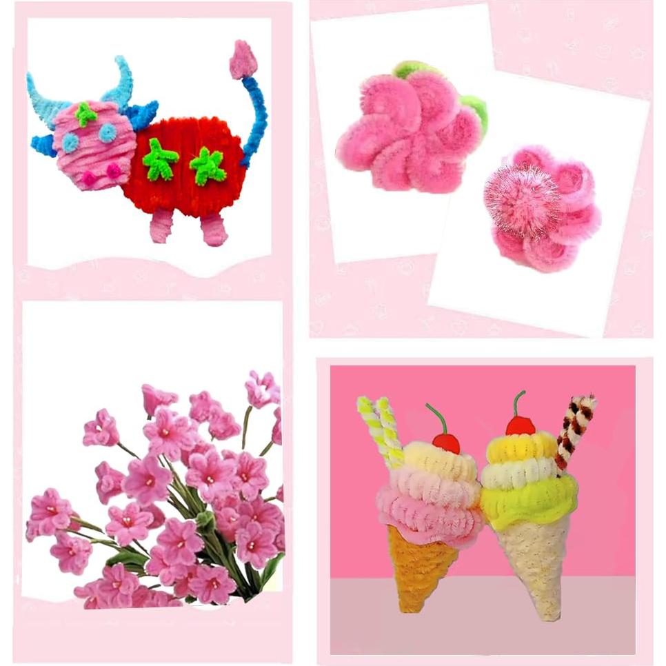 100 Limpiapipas Rosas Chenille 6 mm x 30 cm para Manualidades