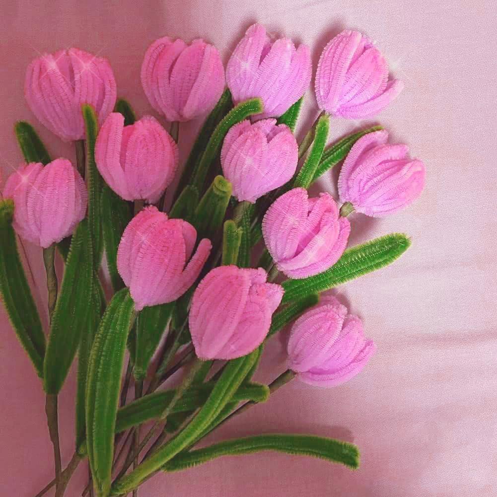 100 Limpiapipas Rosas Chenille 6 mm x 30 cm para Manualidades