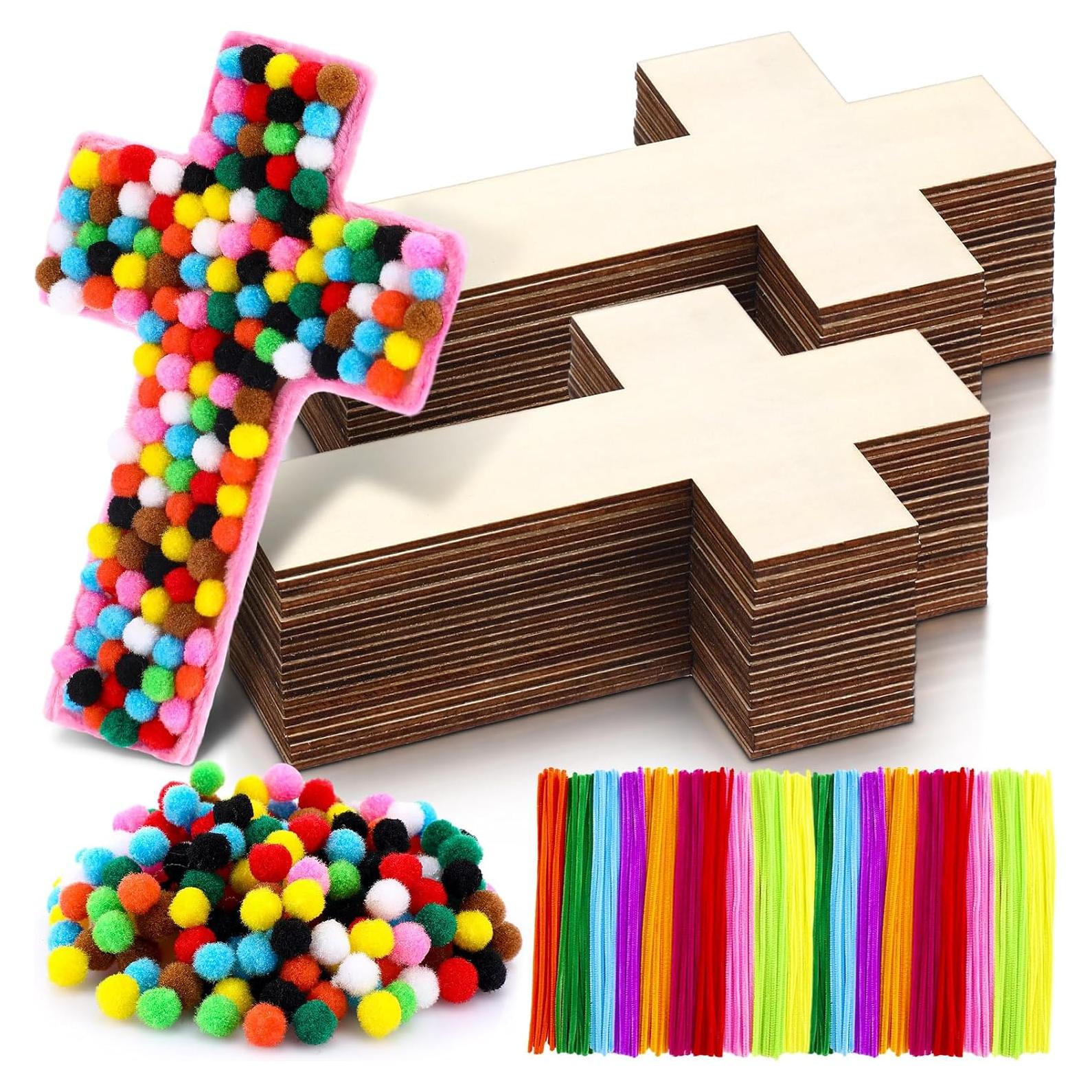 Kit de Artesanías de Cruz de Madera Blueweenly - 48 Piezas