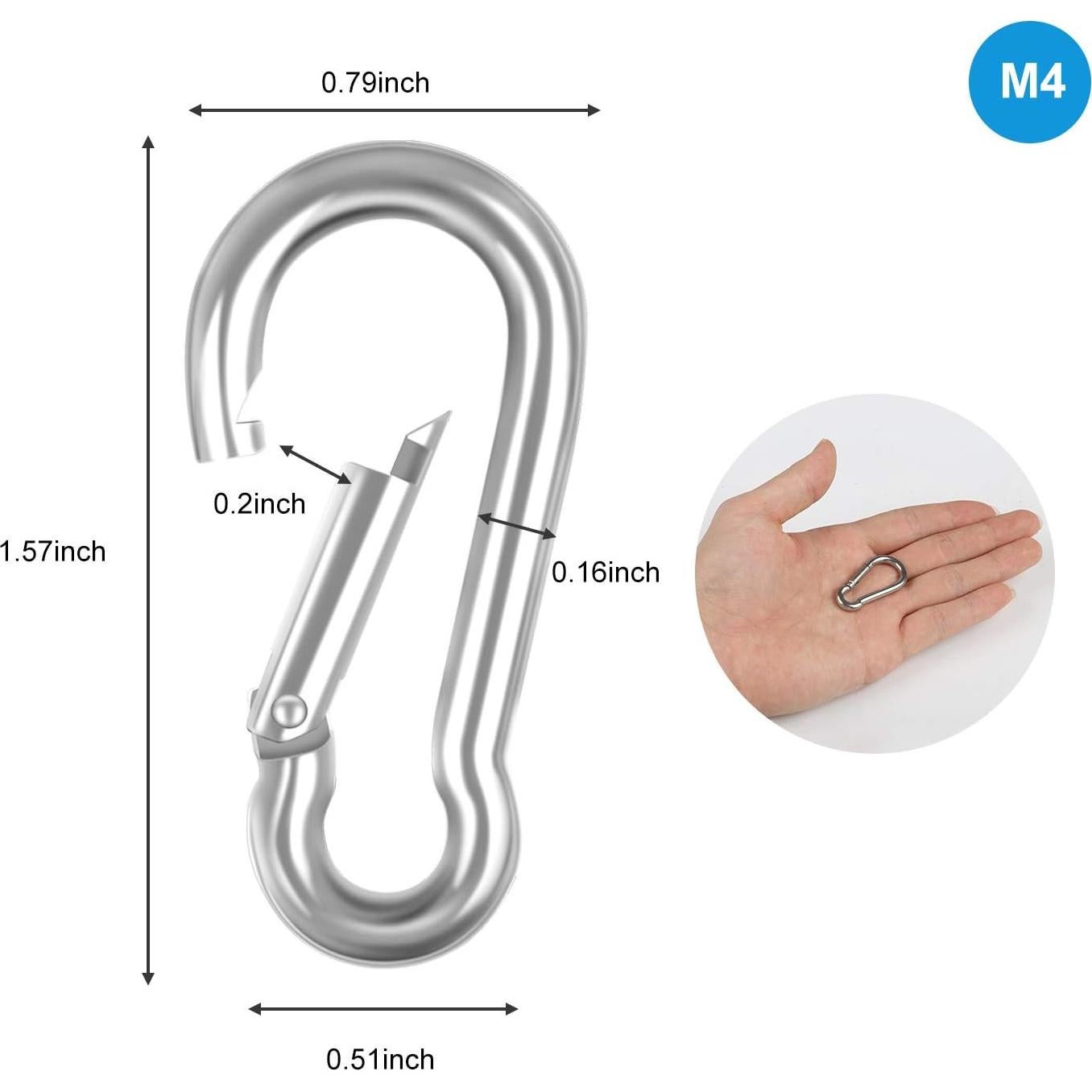 10 Clips de Carabiner de Acero Inoxidable LOTSUN M4 3.98 cm