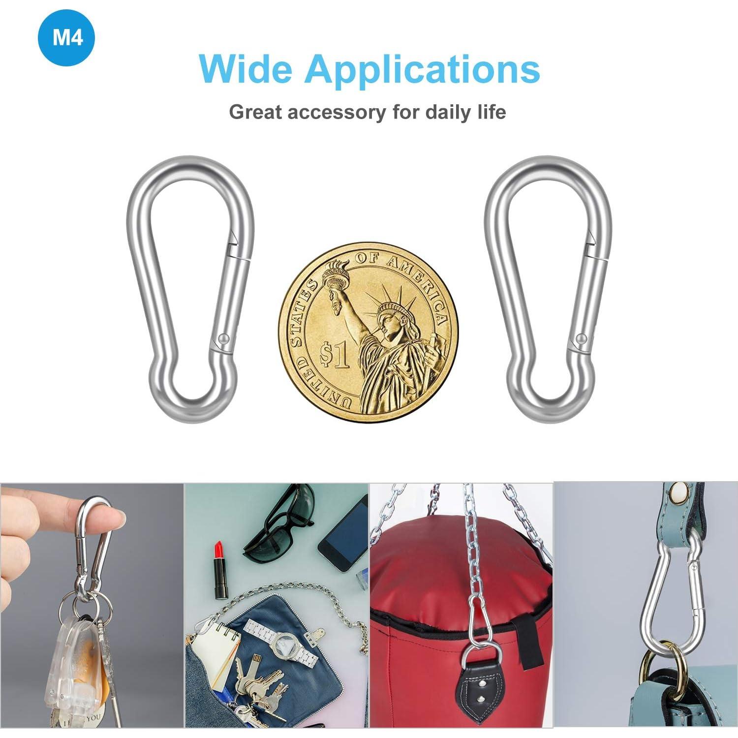 10 Clips de Carabiner de Acero Inoxidable LOTSUN M4 3.98 cm