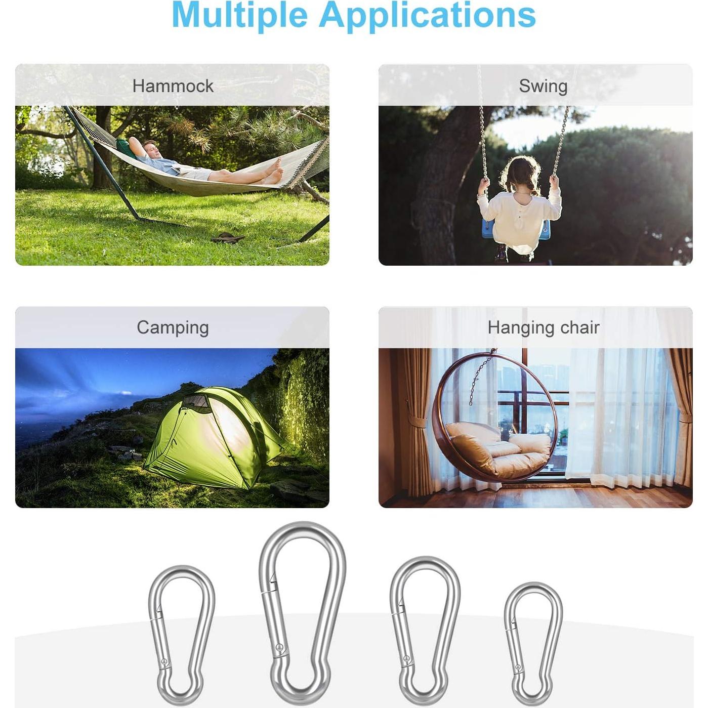 10 Clips de Carabiner de Acero Inoxidable LOTSUN M4 3.98 cm