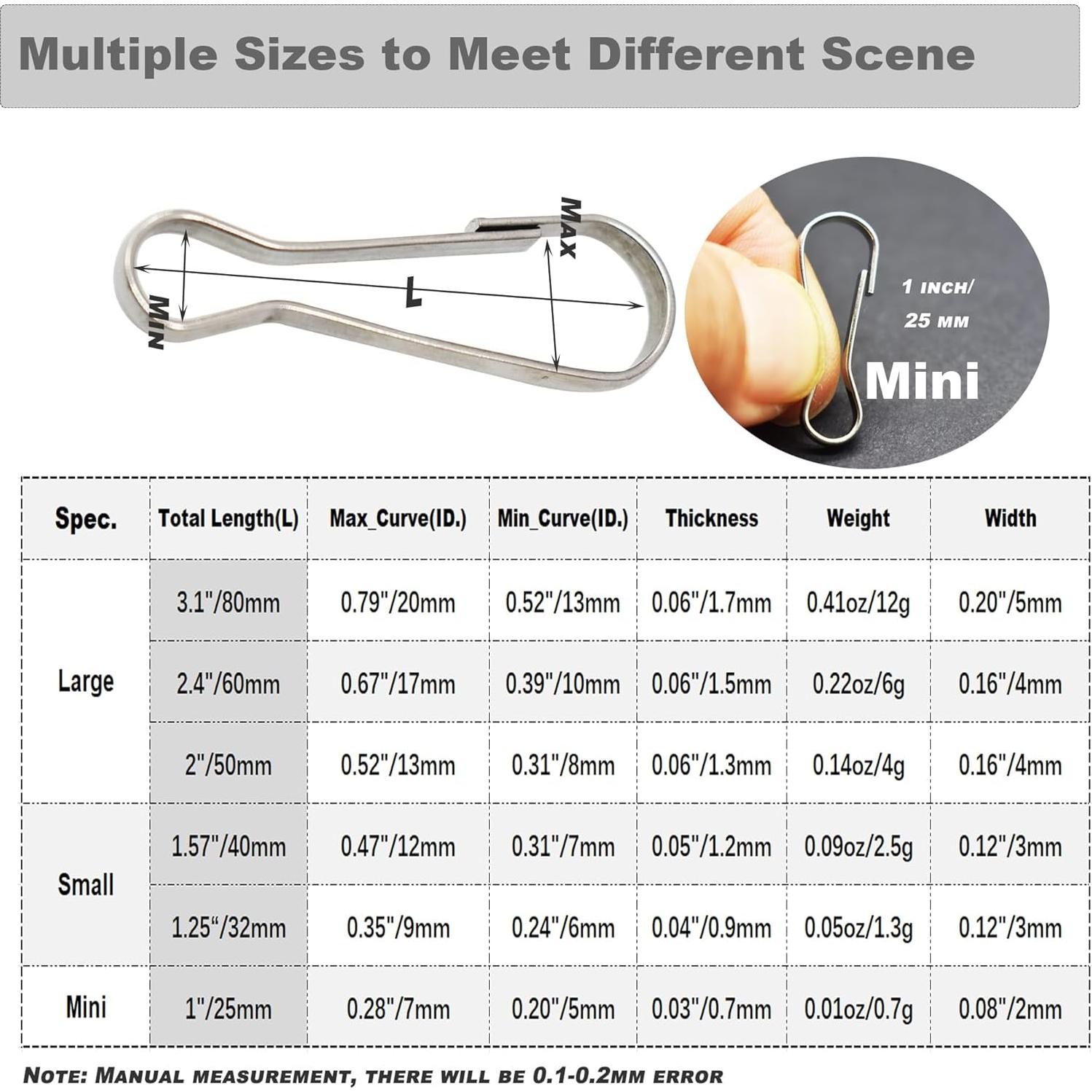 60 Ganchos de Resorte Acero Inoxidable Bytiyar 32mm Clips