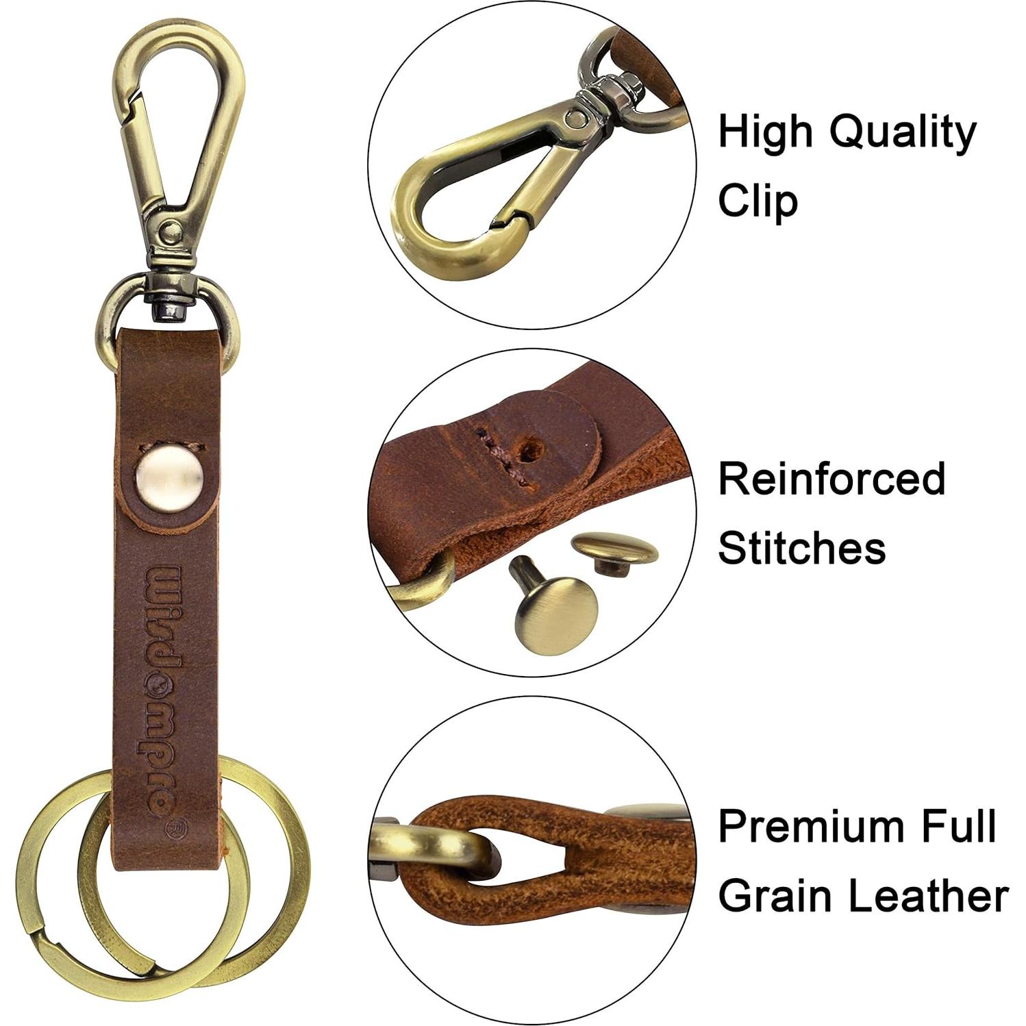 Llavero de Cuero Genuino Wisdompro - 2 Piezas, Clip y Anillas