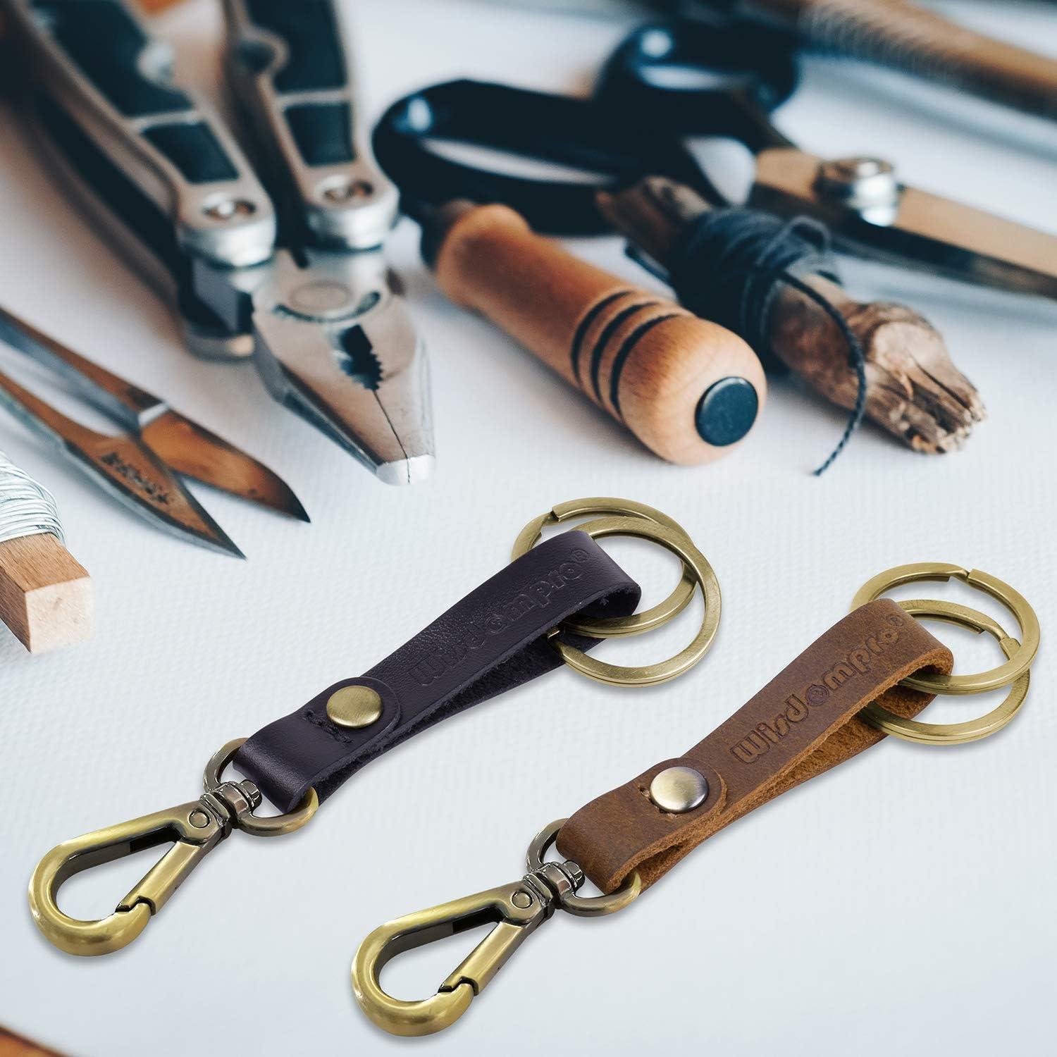 Llavero de Cuero Genuino Wisdompro - 2 Piezas, Clip y Anillas