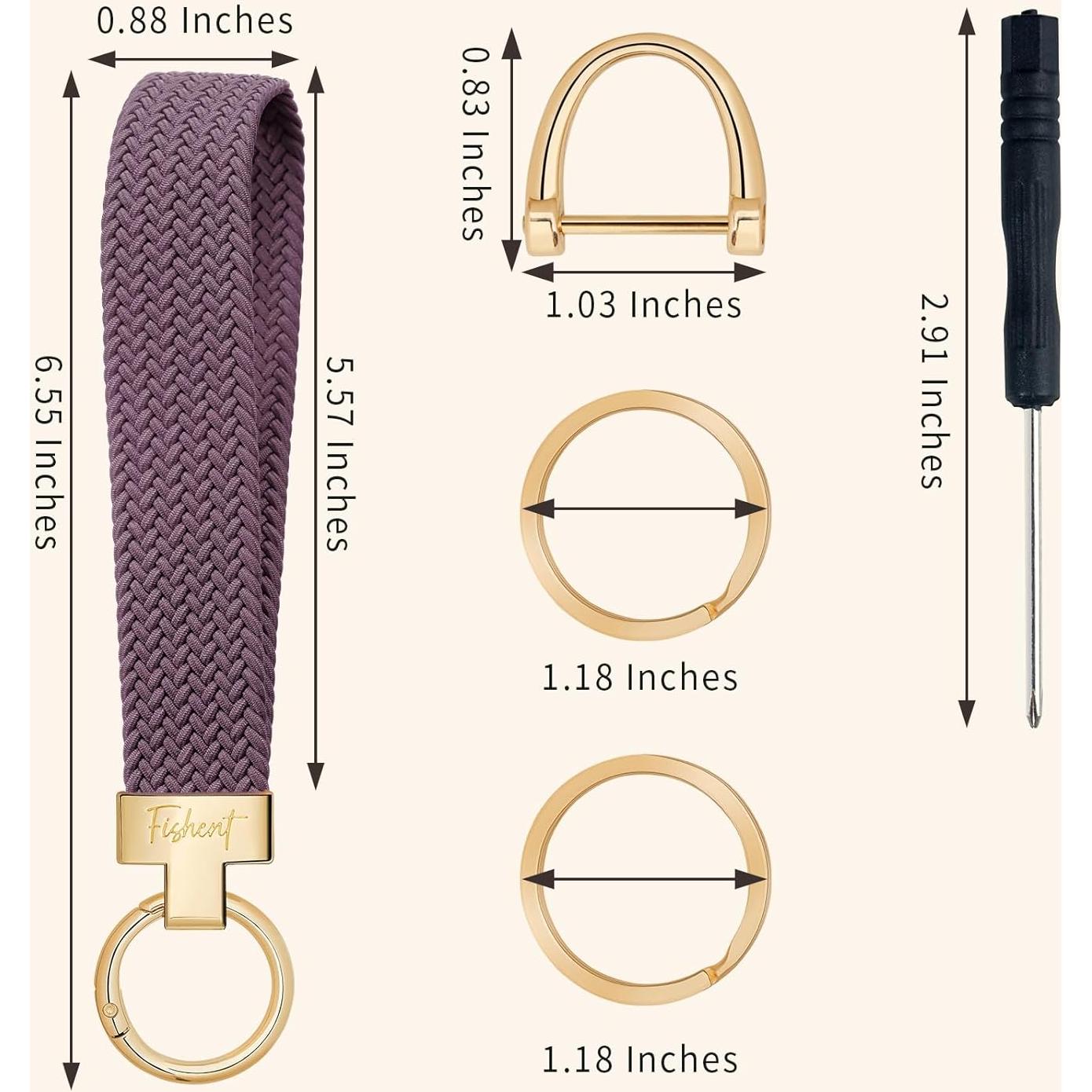 Fishent Llavero de Pulsera Tejido Violeta Humo con 3 Anillos