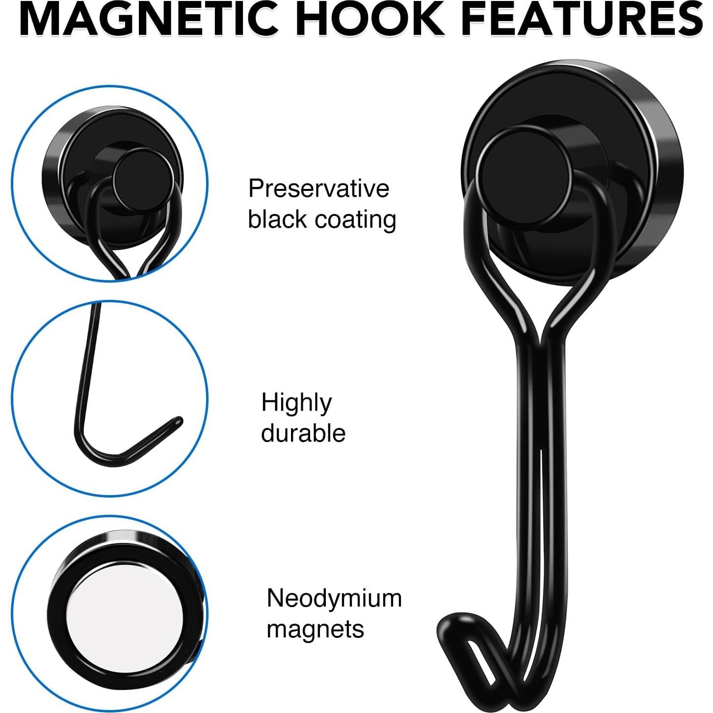 Ganchos Magnéticos LOVIMAG 6 Pcs Alta Resistencia 13.6 kg Negro