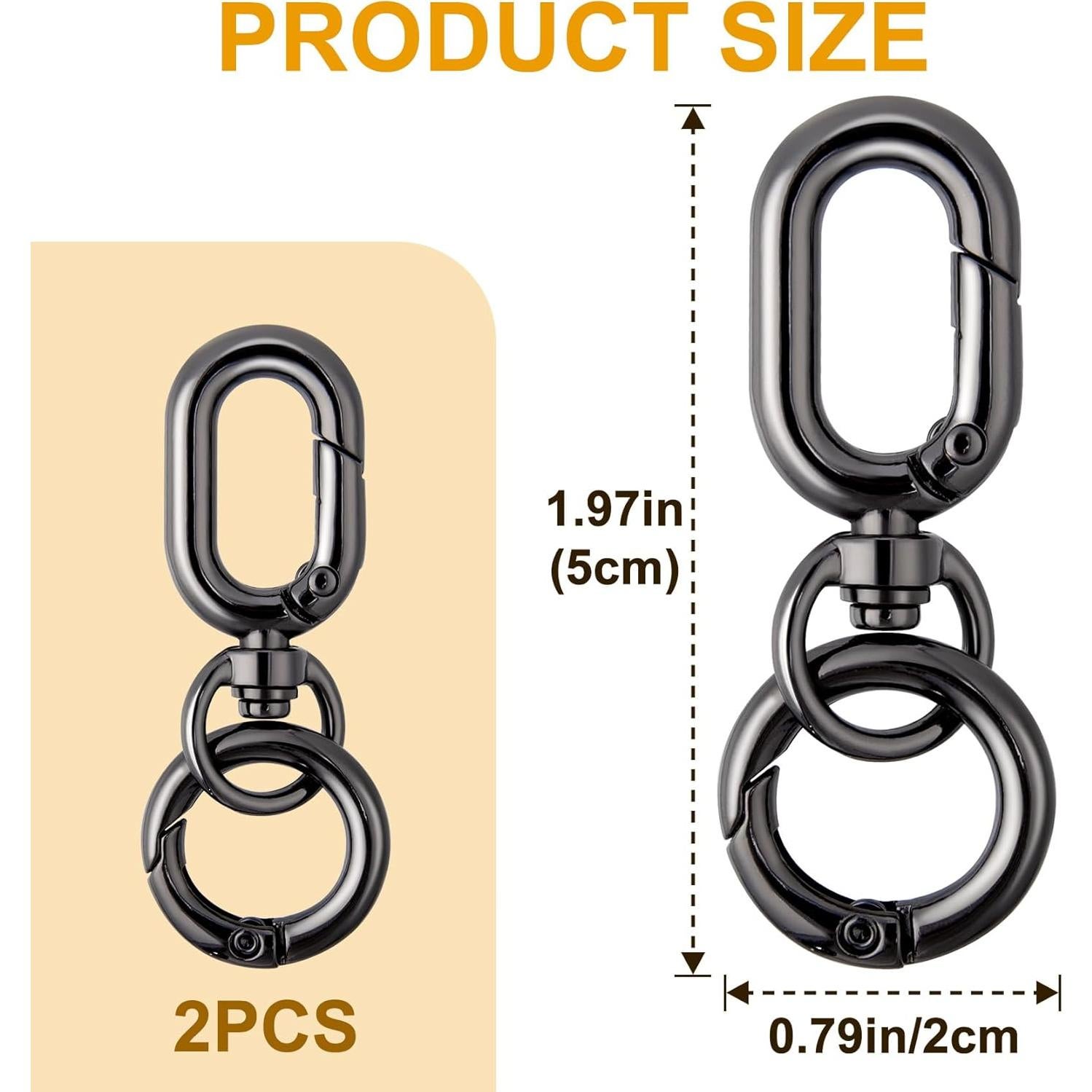 2 Clips de Llavero Giratorios Winsyison - Zinc Negro 5x2 cm