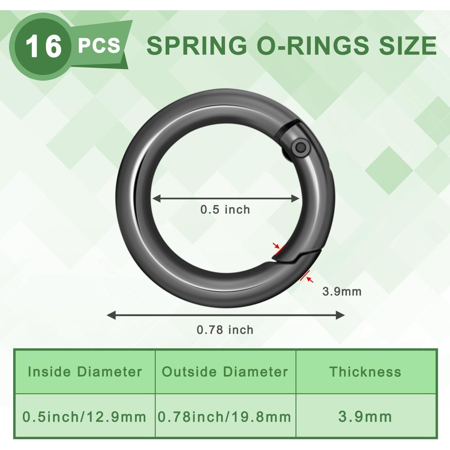 16 Anillos O de Resorte CooBigo 13mm Negro para Llaveros