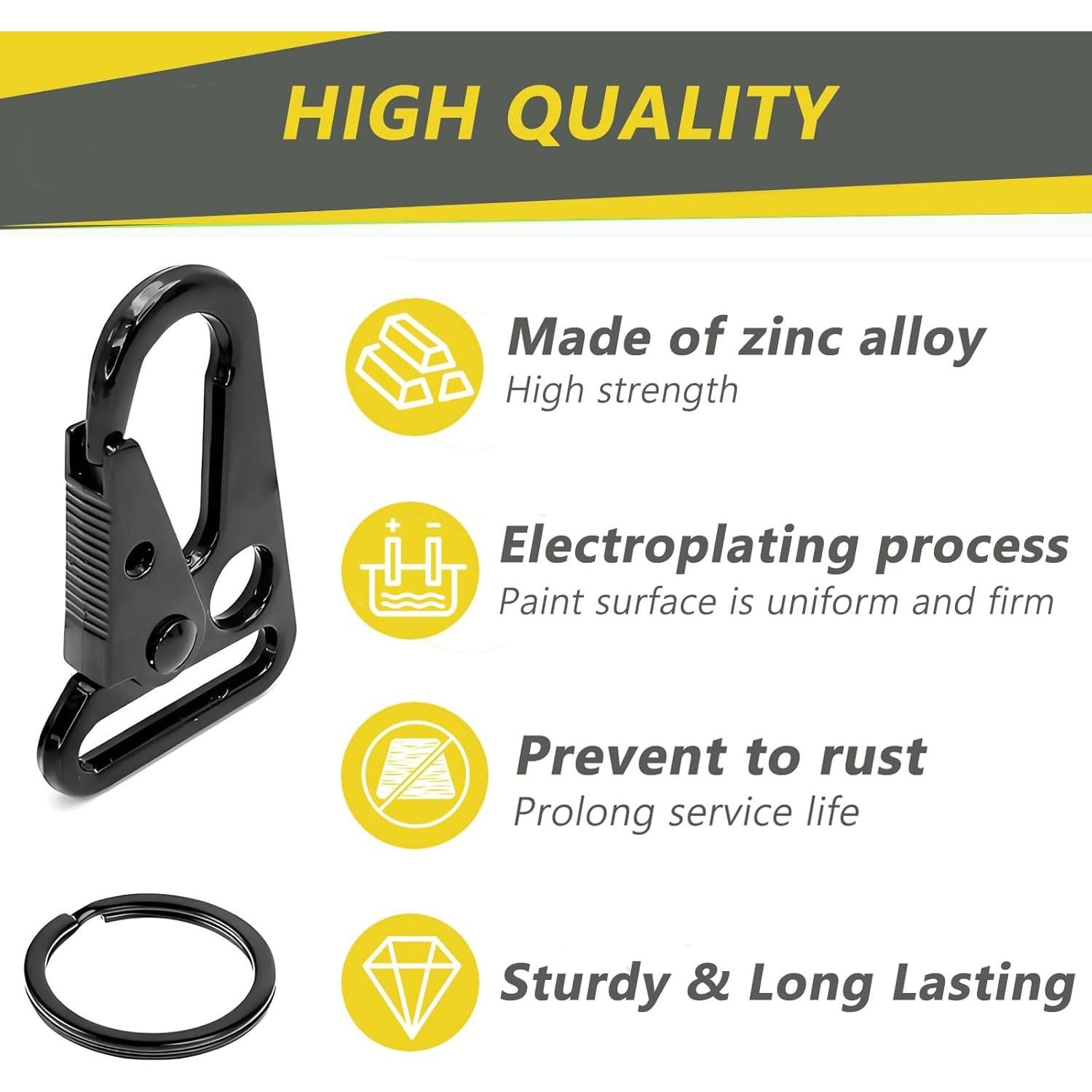 16 Clips de Llavero Tácticos LUYADIN de Zinc 50mm Negro