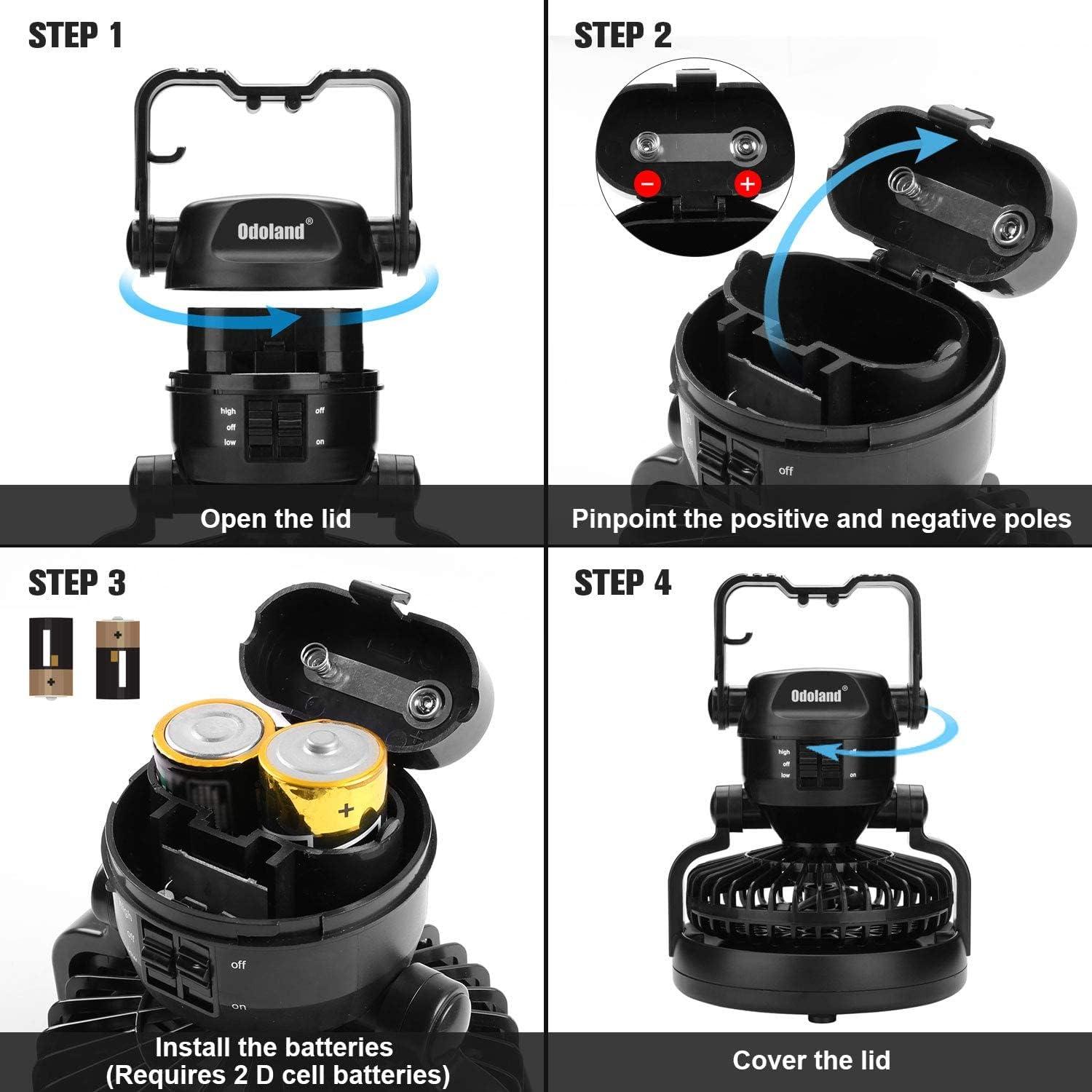 Linterna LED Odoland con Ventilador Plegable para Camping