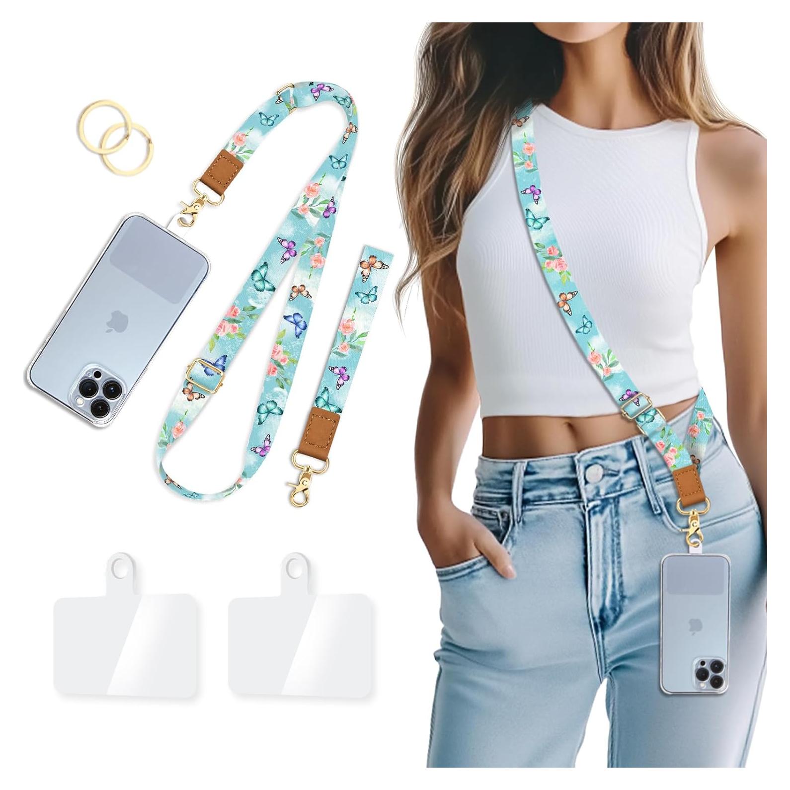 Lanyard cruzado ajustable Piefly para teléfono celular floral