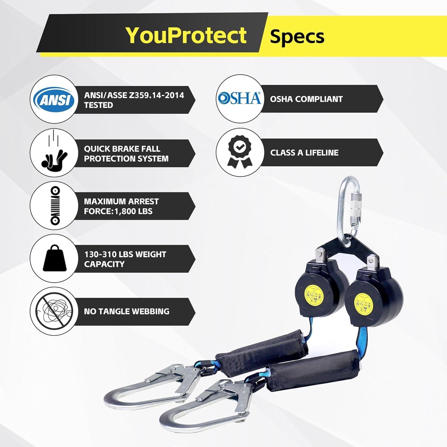 Cuerda de Seguridad Retráctil Doble Pierna YouProtect 6 Pies