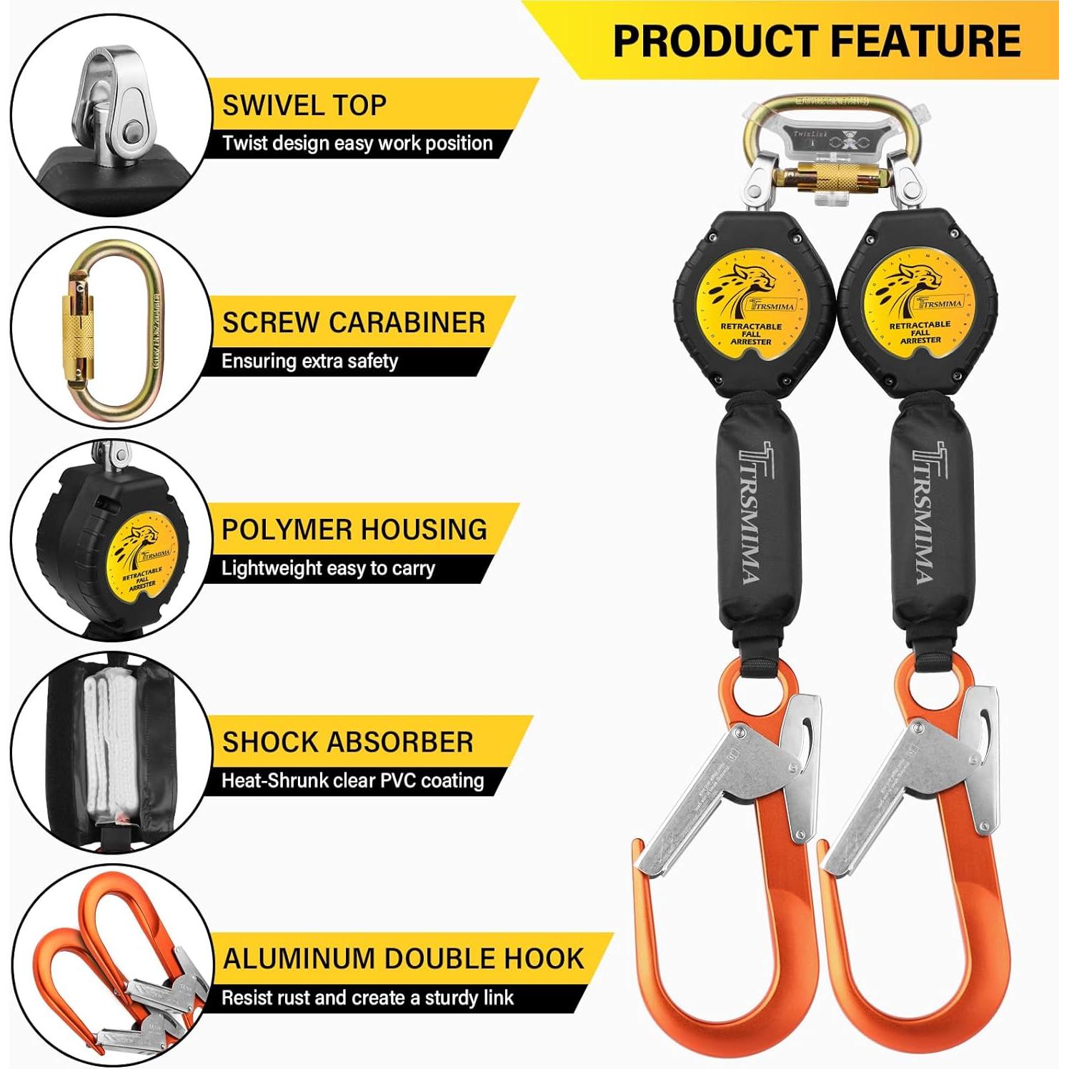 Cuerda Retráctil de Seguridad TRSMIMA 1.83M Doble Pierna