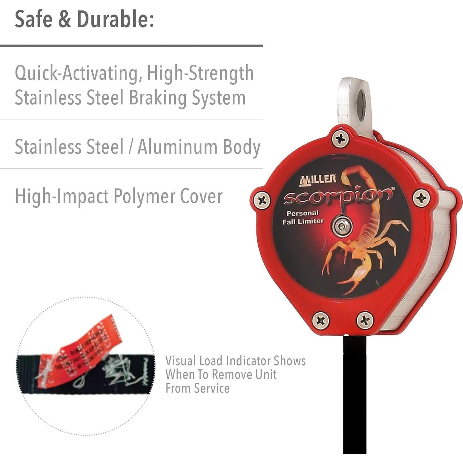 Limitador de Caída Personal Miller Scorpion 9 Pies 310 lb Rojo