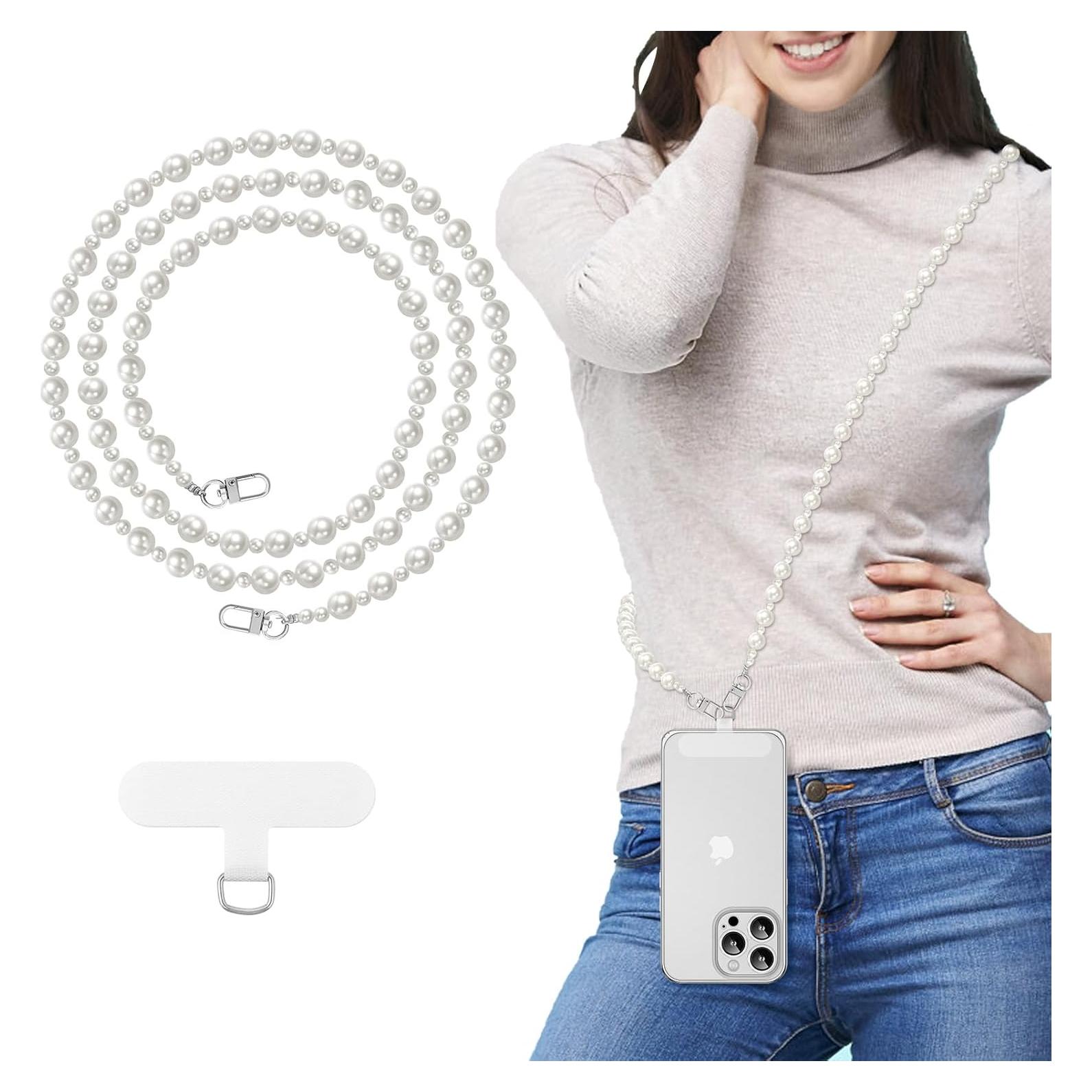 Lanyard de Perlas MoKo para Teléfono Universal 120 cm Blanco