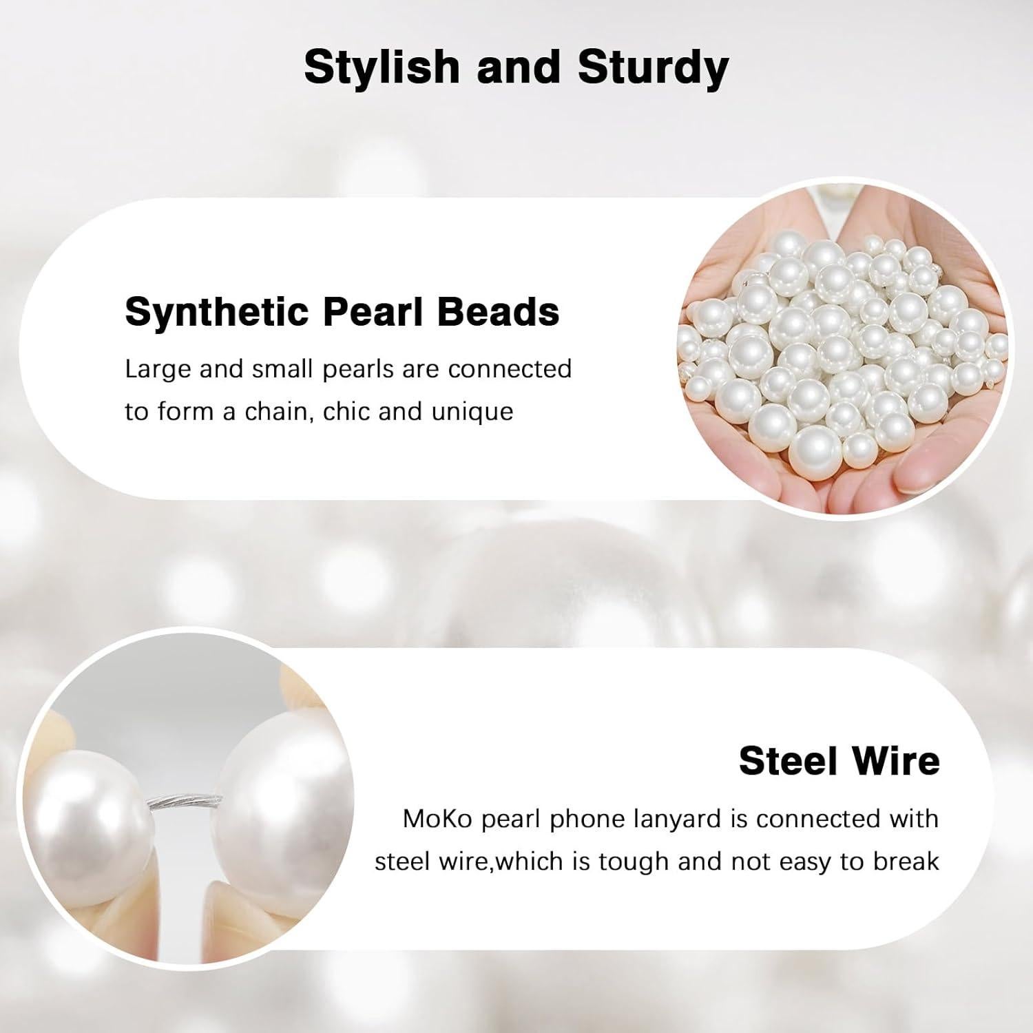Lanyard de Perlas MoKo para Teléfono Universal 120 cm Blanco