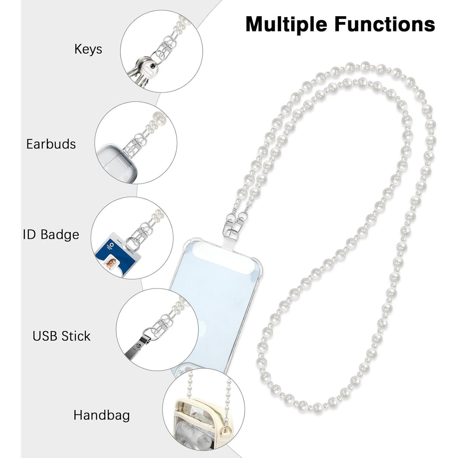Lanyard de Perlas MoKo para Teléfono Universal 120 cm Blanco