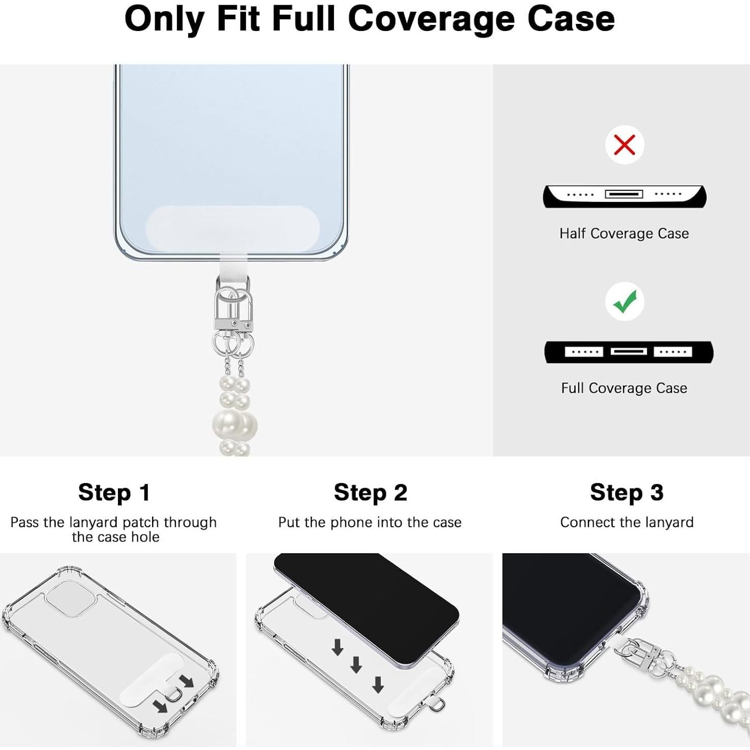 Lanyard de Perlas MoKo para Teléfono Universal 120 cm Blanco