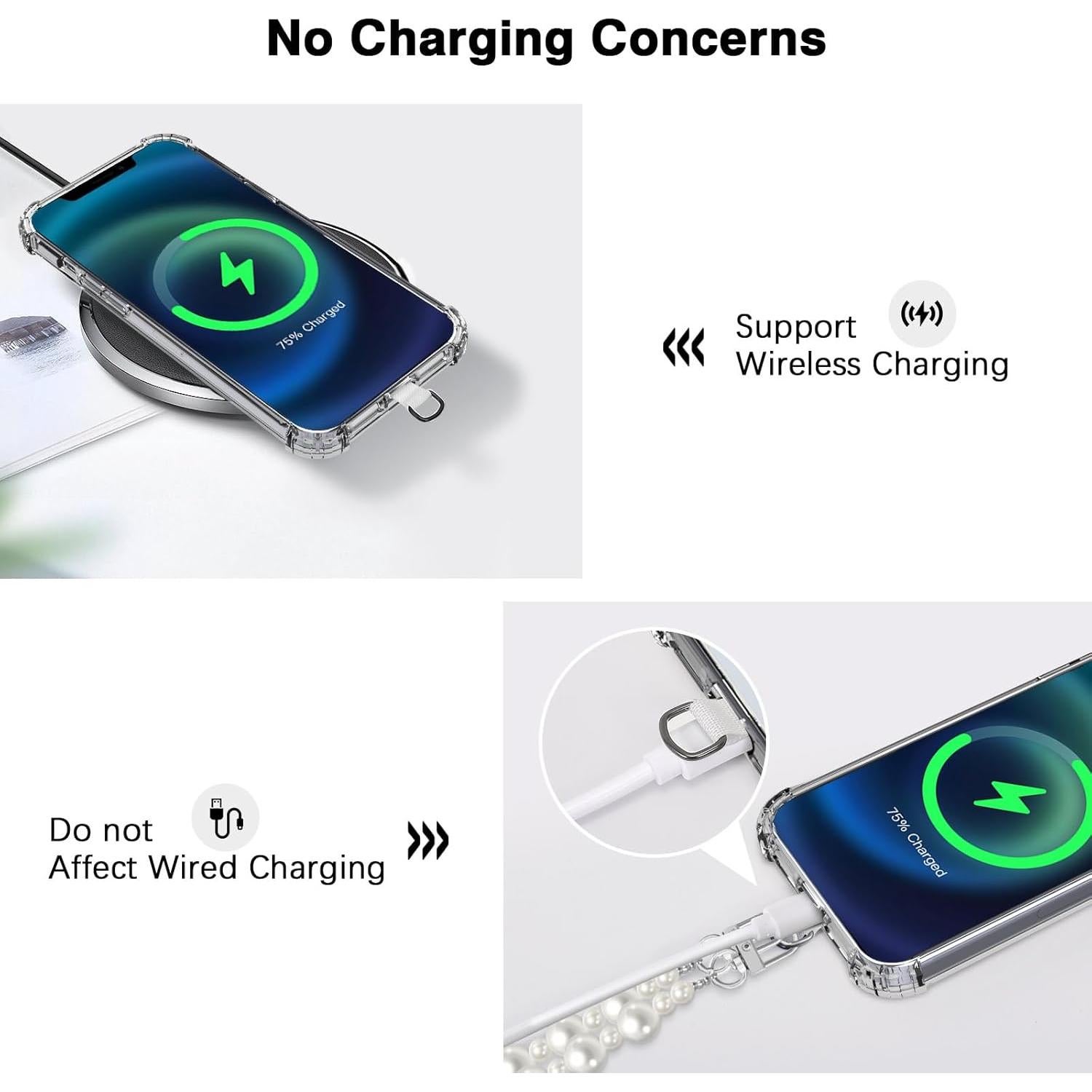 Lanyard de Perlas MoKo para Teléfono Universal 120 cm Blanco