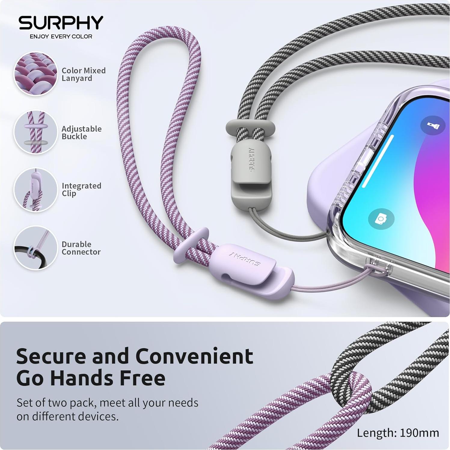 Lanyard SURPHY 2 Pack Correa de Muñeca Lila y Gris